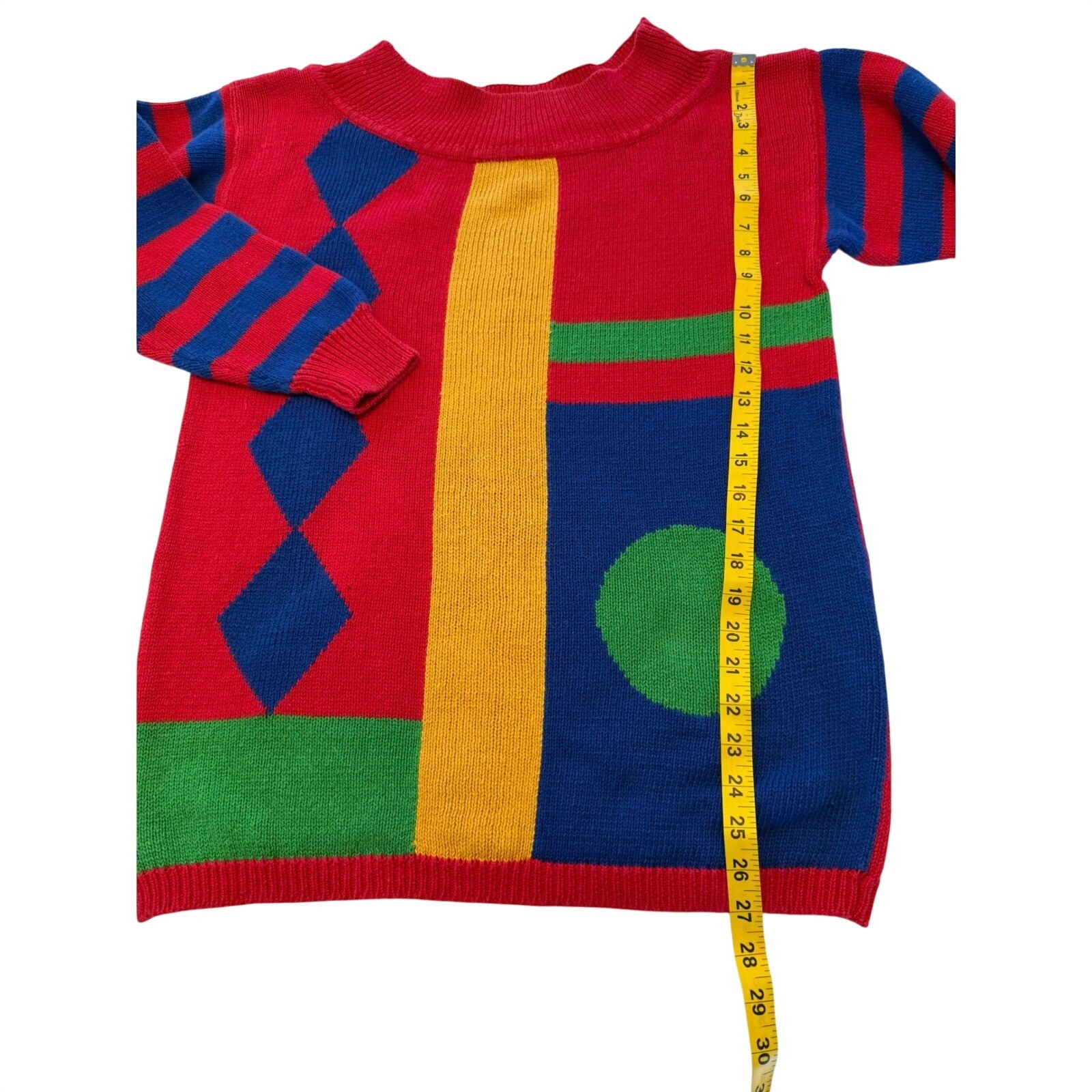 Huntington Ridge Vintage Color Block Geometric Sweater Red Blue Yellow Large