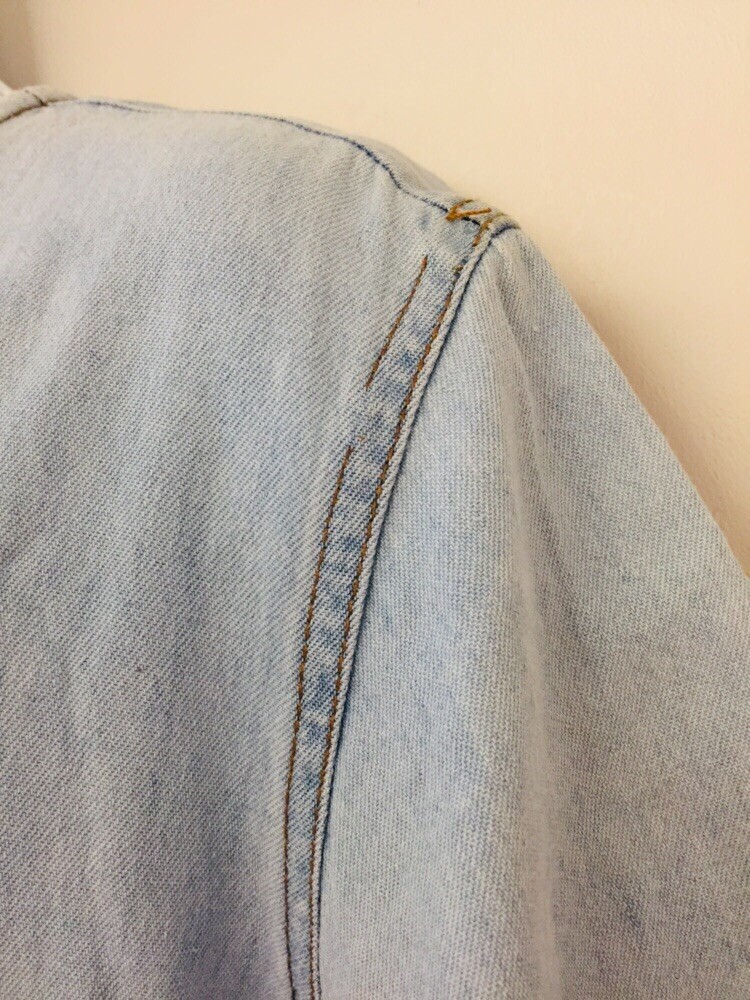 Chambray Short Sleeve Dress Pockets Vintage 1990s Light Blue Button Front M L XL
