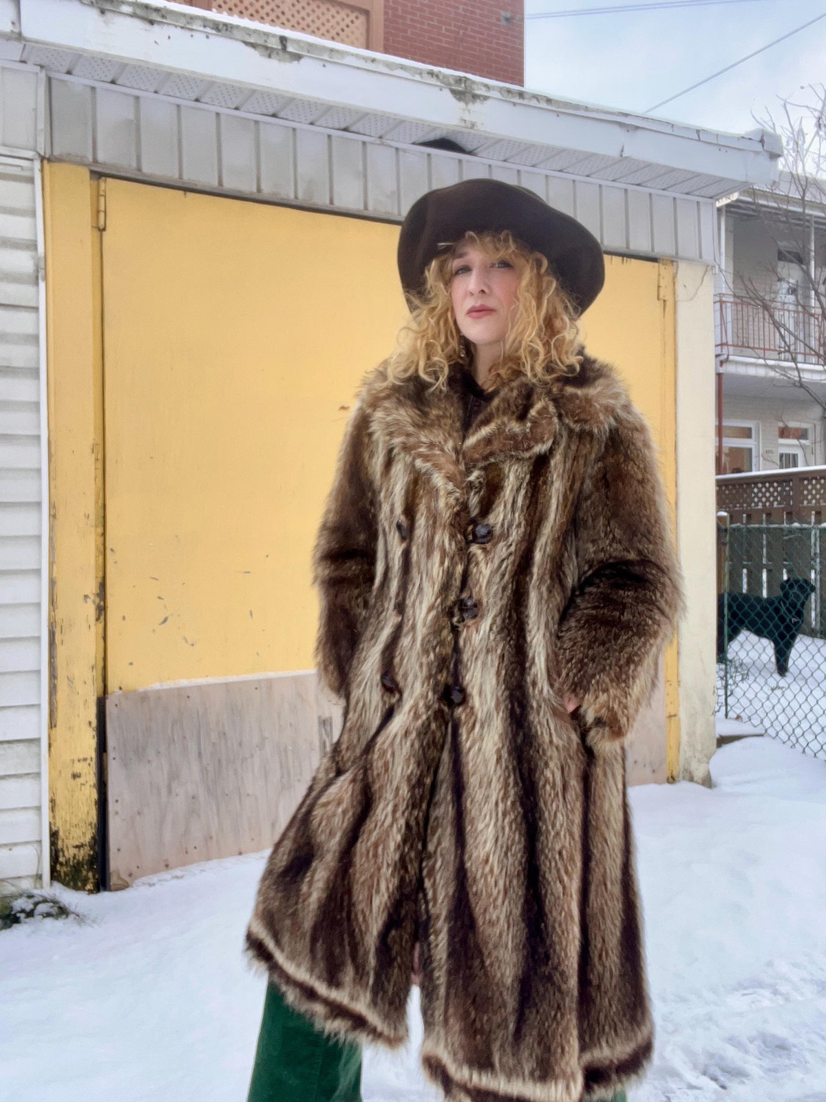 FULL LENGTH RACCOON Vintage 1970s Double Breasted Striped Racoon Fur Coat