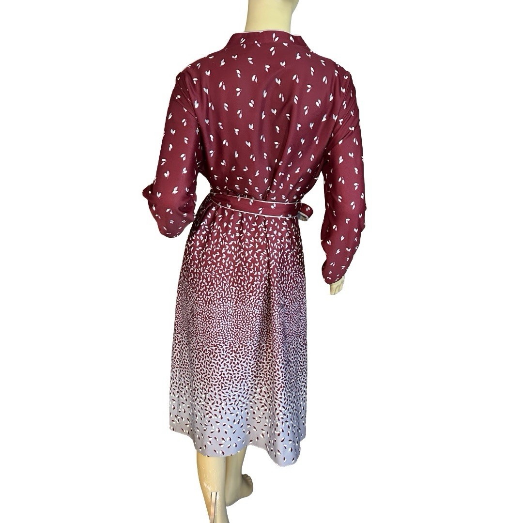 VINTAGE 1980’S LORAC BURGUNDY & GRAY LEAF PRINT SHIRT DRESS SIZE XL