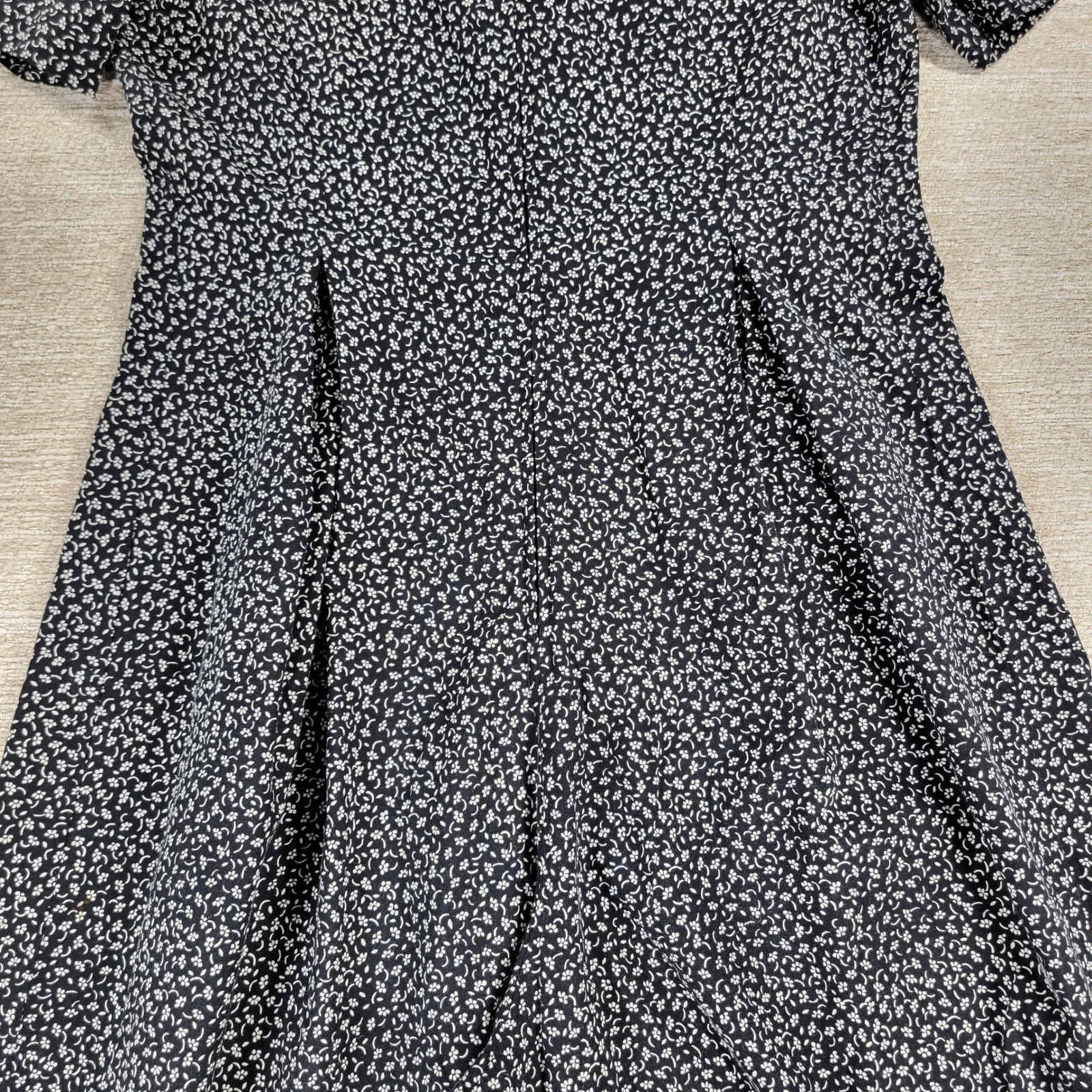 VTG EXPO Ditsy Floral Jumpsuit Size 8 Black Bow Wide Leg Zip Cottagecore Retro