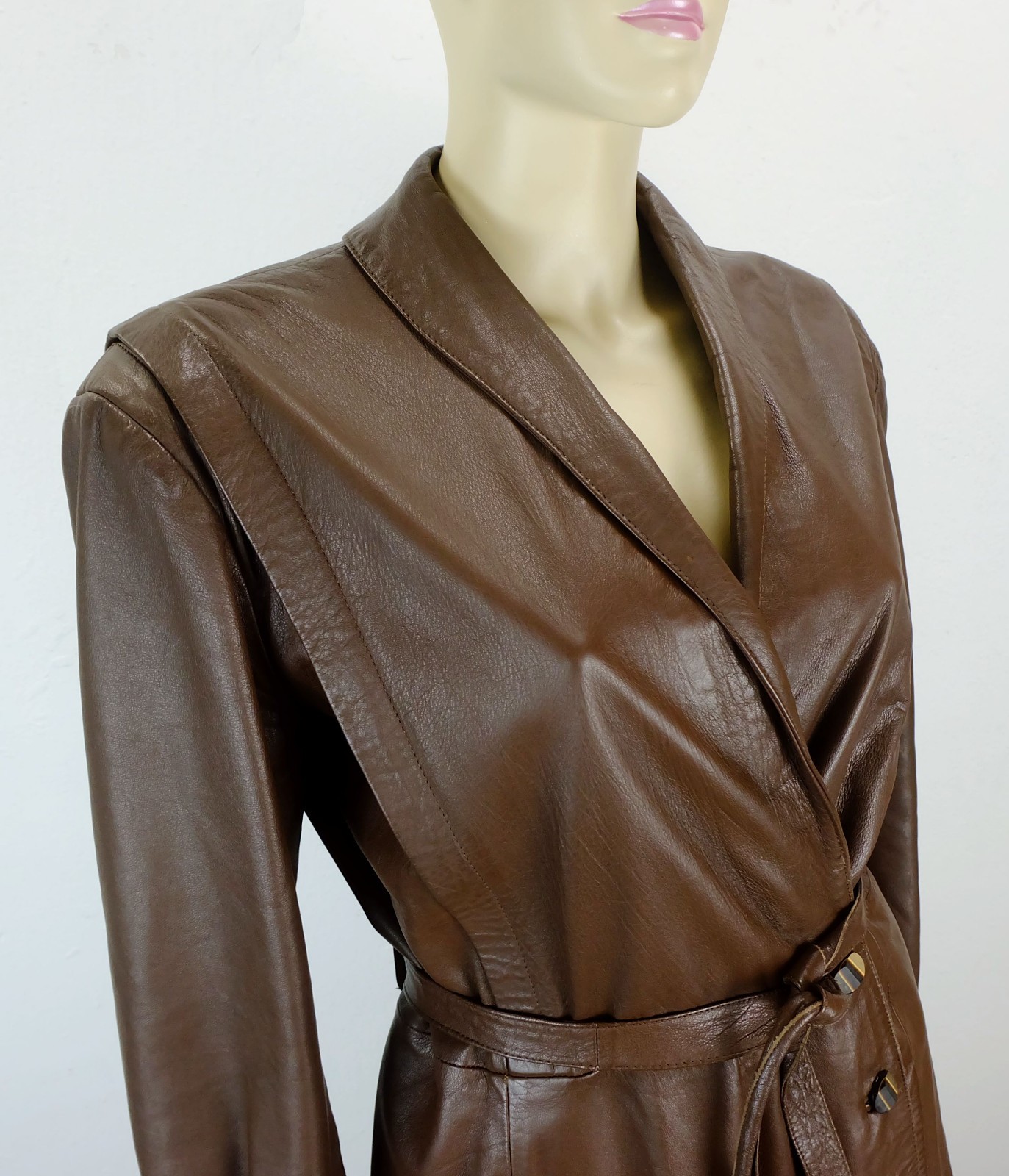 vintage leather coat coat size 38 chocolate brown leather 80s womens coat