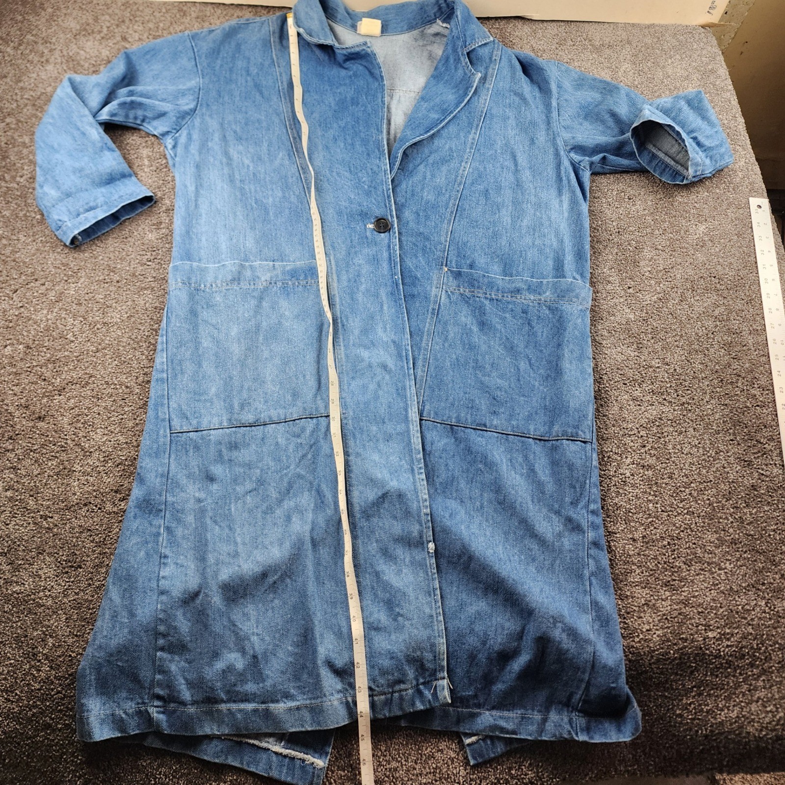 Stuffed Shirt Denim Duster Jacket Womens Large Blue Good Vintage 100% Cotton USA