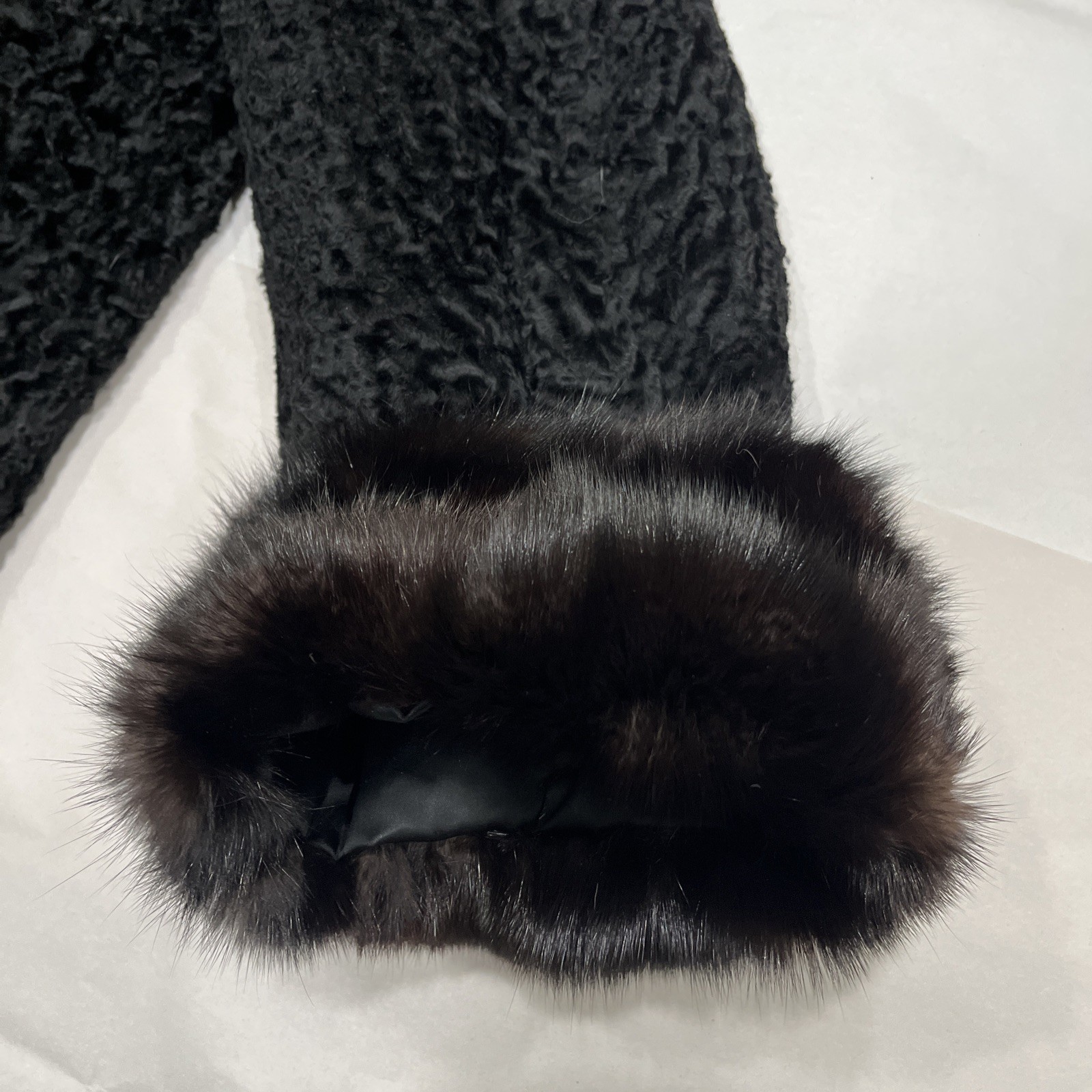 Vintage Persian Lamb Coat Mink Collar Large Black Brown Curly Lamb Old Money
