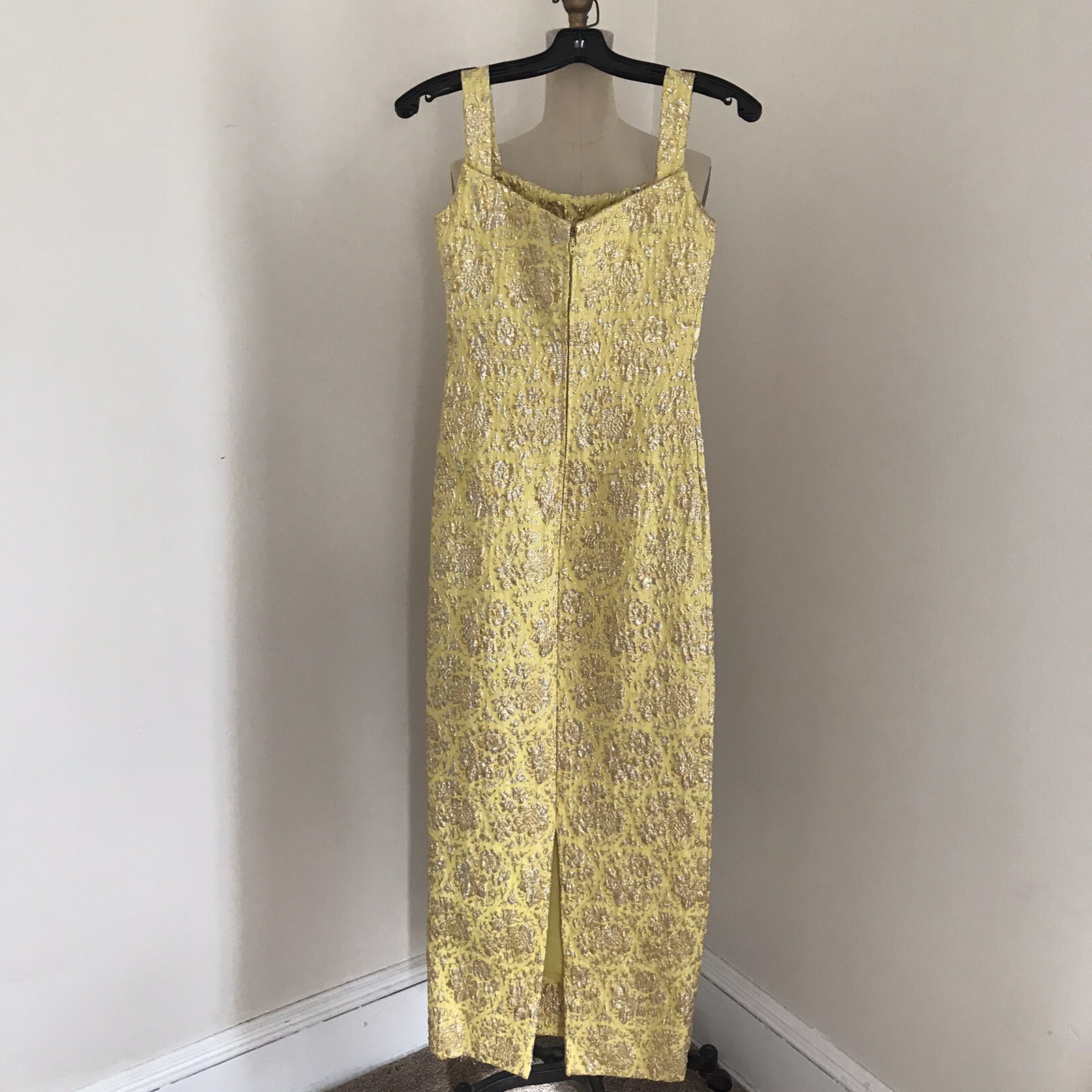 Vintage Brocade Gown Mini Dress Jacket Yellow Gold and silver Metallic 3pcs. XS