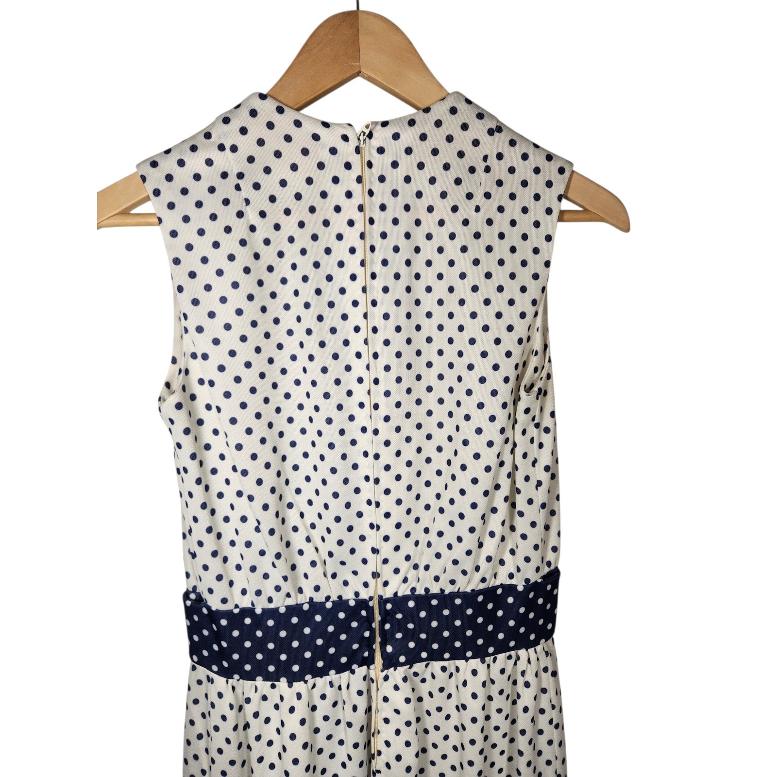Vintage Polka Dot Midi Dress Navy White Rockabilly Pinup Cottagecore Nautical S