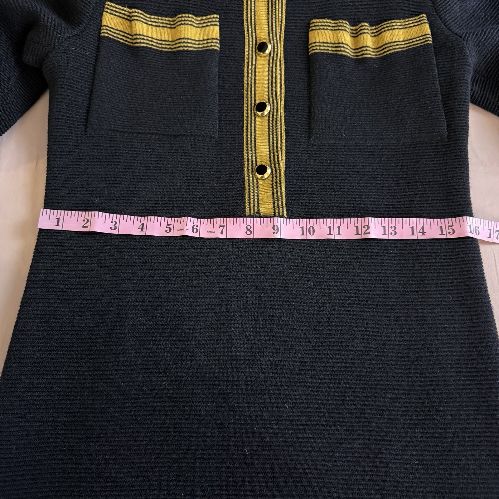Vintage 80s Black Gold Wool Knit Sweater Dress Sz 44 S/M Preppy Old Money Italy