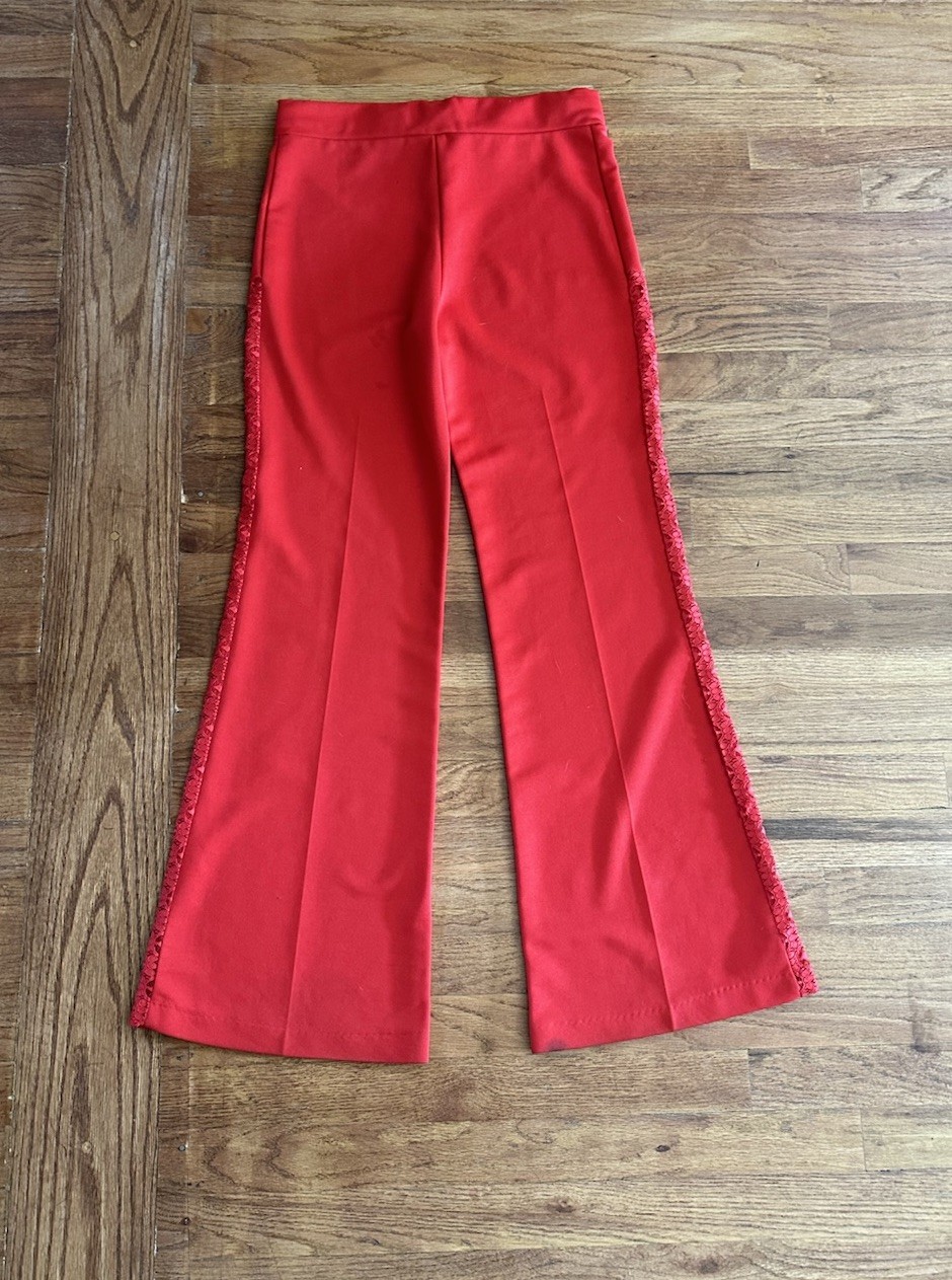 Vintage 70s Red Mod Disco Pants See-Through Lace Panels Woman’s M
