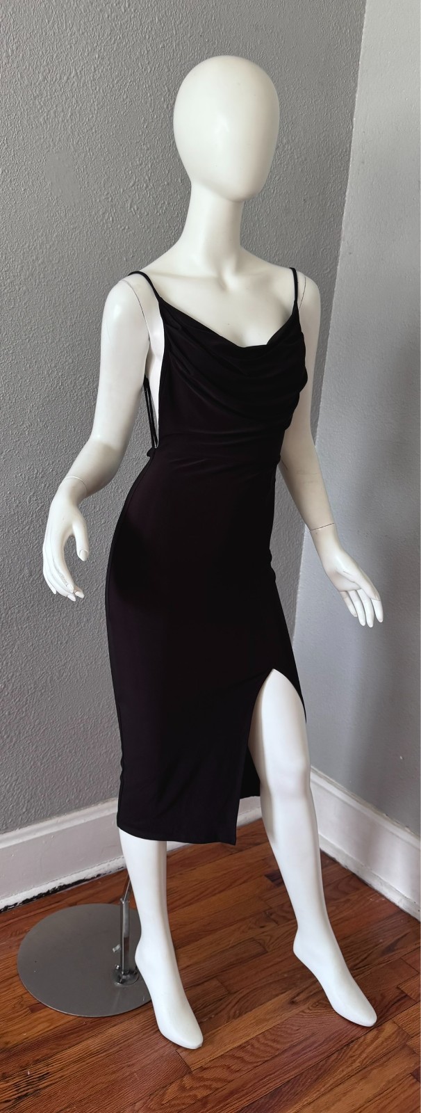Vintage 90s Black Backless Cowl Y2K Bodycon Cocktail Dress XS/S