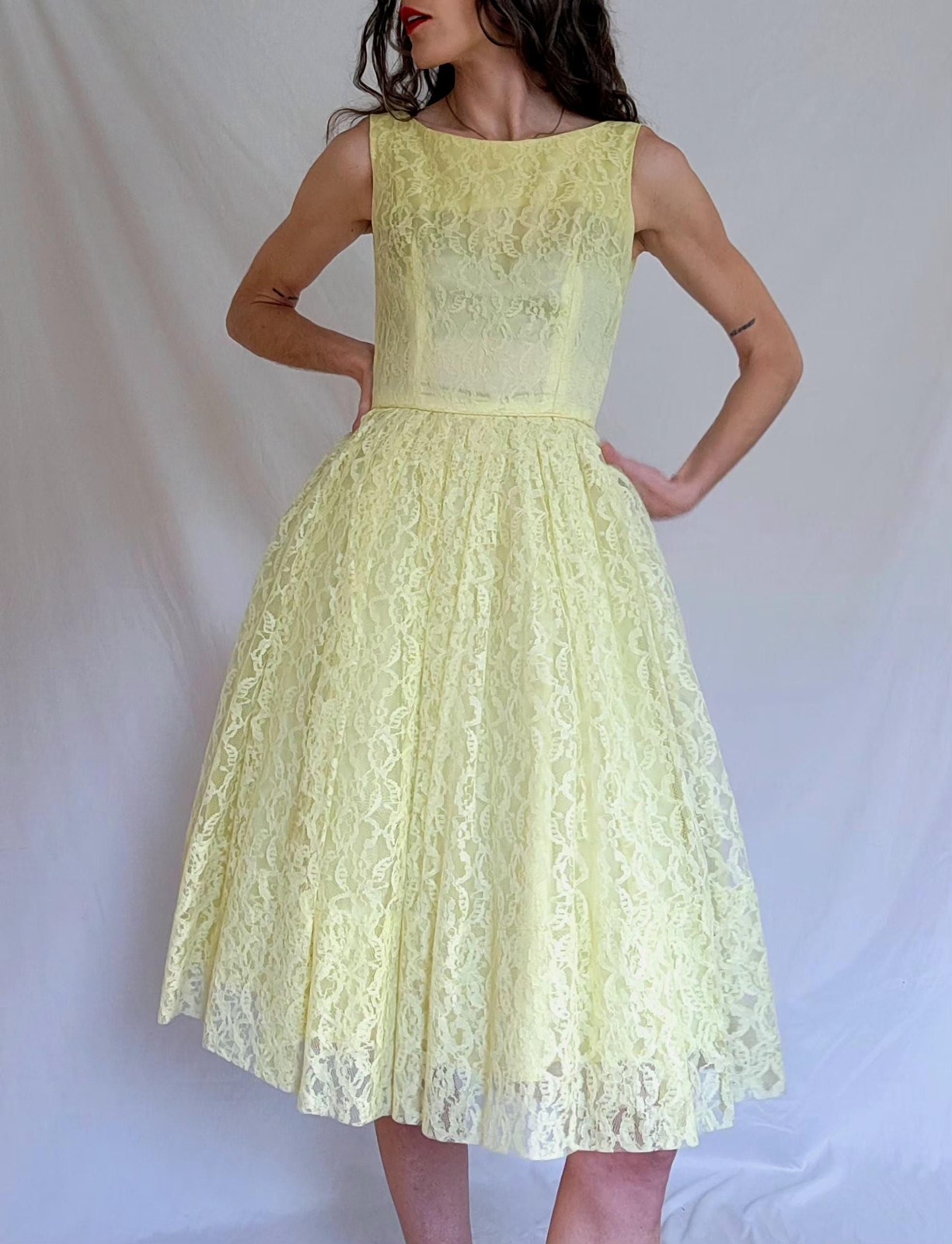 1950s Lace Fit and Flare Party Dress – Cupcake Prom Dress XS