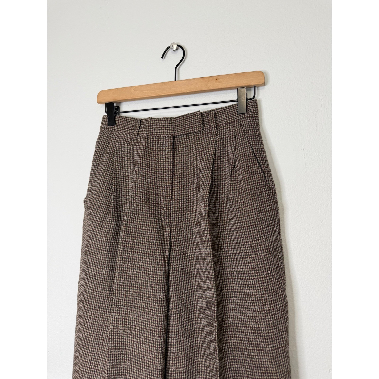 Vintage Liz Claiborne – Wool Blend Plaid Trousers Tan Green 1980’s Size 6