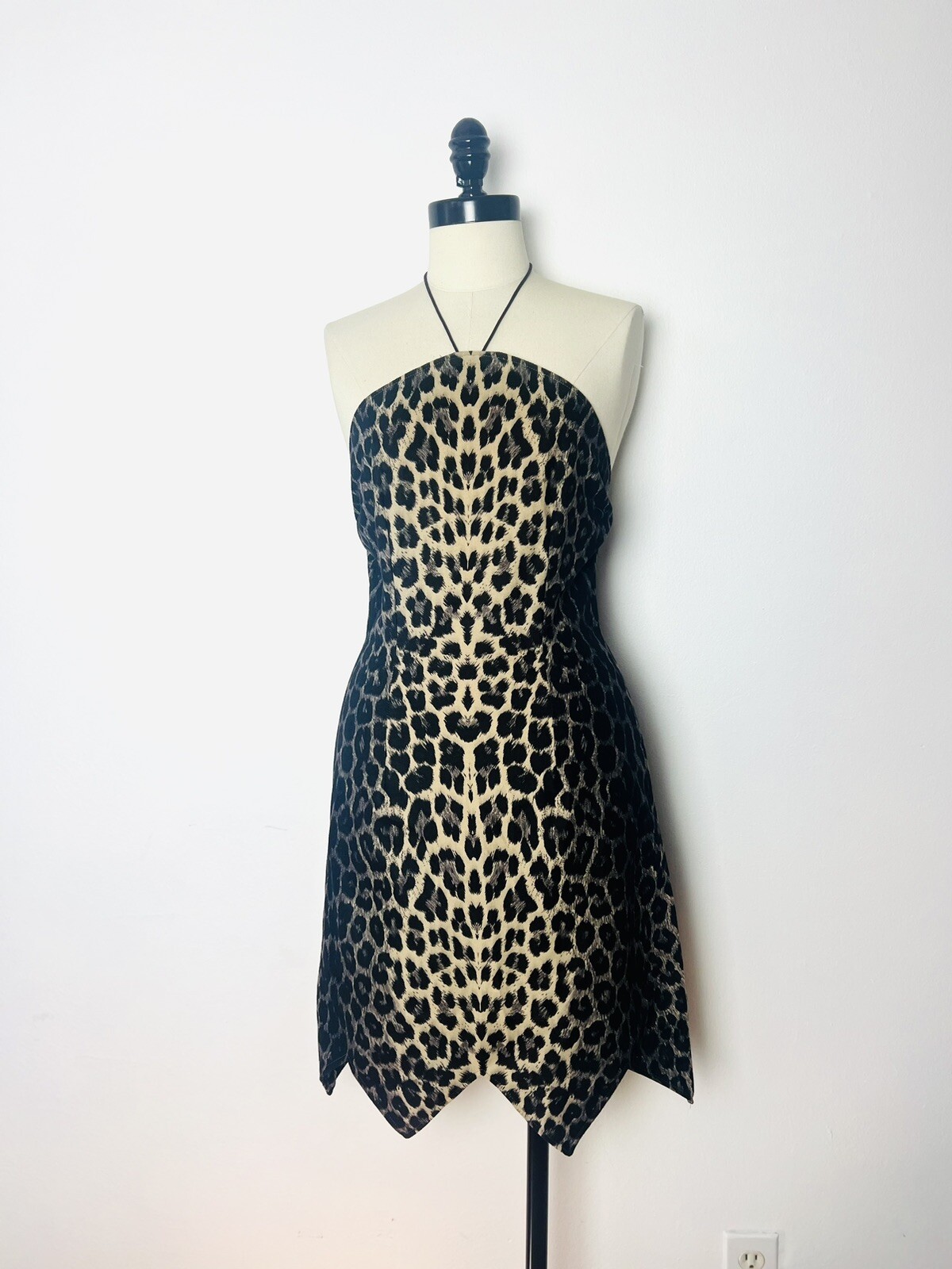 LEOPARD Animal Print 90s 1990’s Does 50s 50’s Vintage Sawtooth Halter Dress XS S