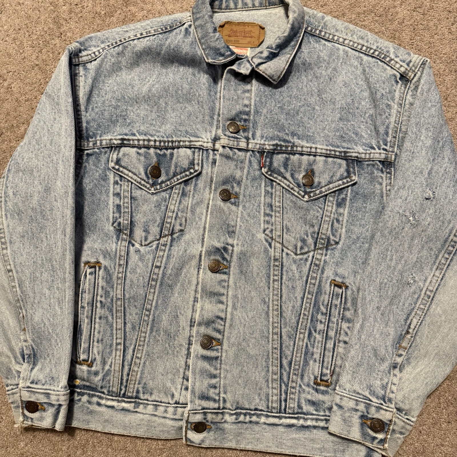 Vintage Levis Jacket Medium Acid Wash Denim Truckers Red Tag 57508-0209 USA