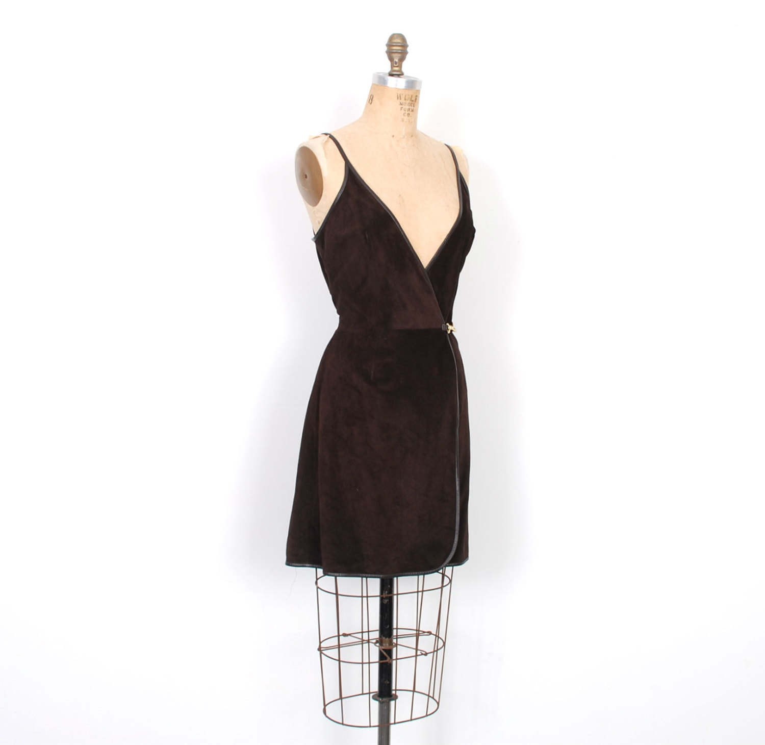 Vintage 1990’s Suede Brown Mini Dress Small S – US Size 4-6
