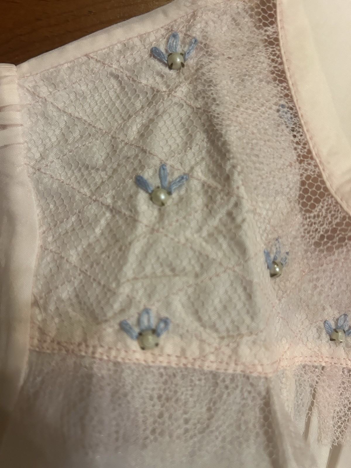 Vintage Pink Bed Jacket Embroidery And Tulle Trim Ribbon Ties No Tag