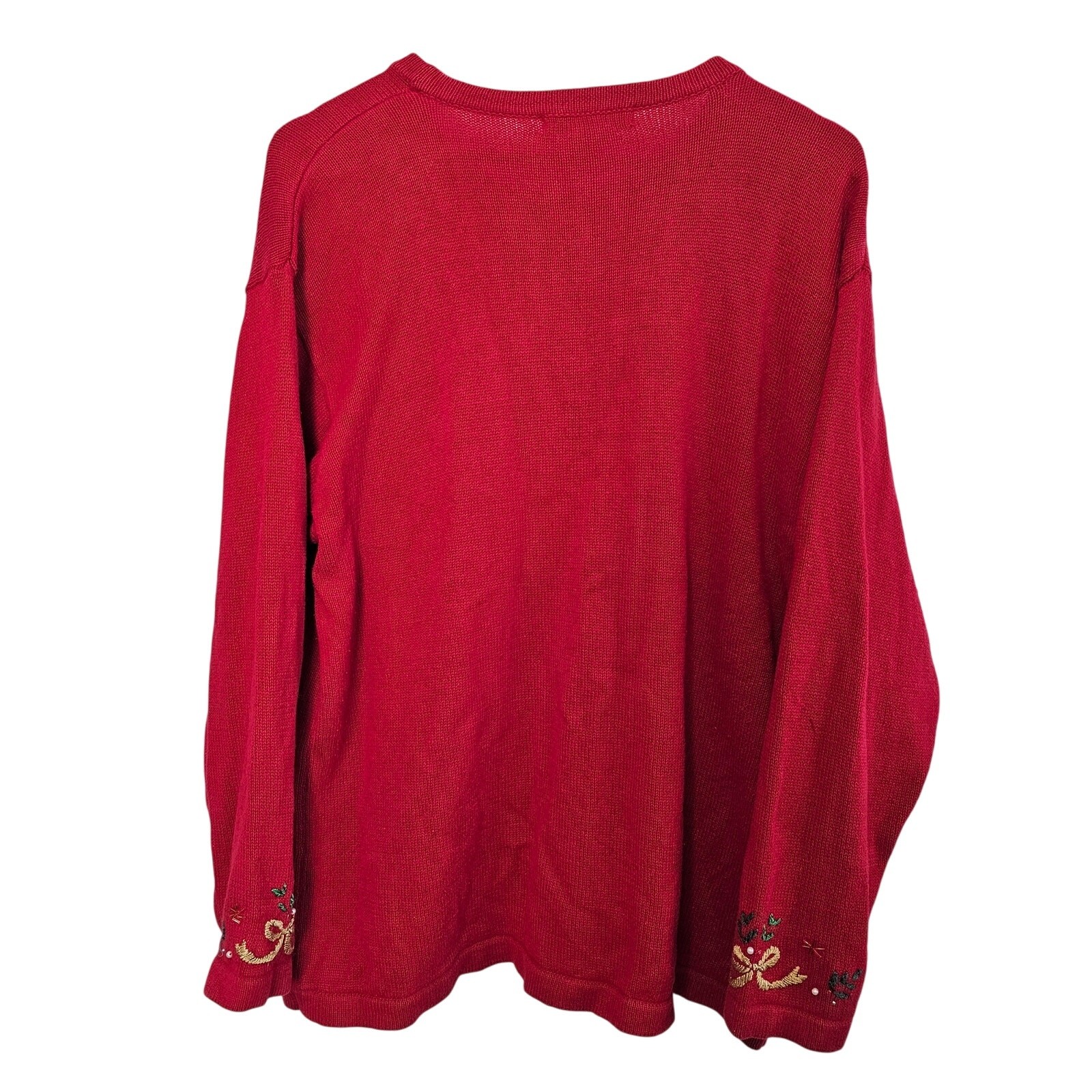 Vintage Christmas Sweater Women XL Red Embroidered Ornaments Holiday Beaded Glam