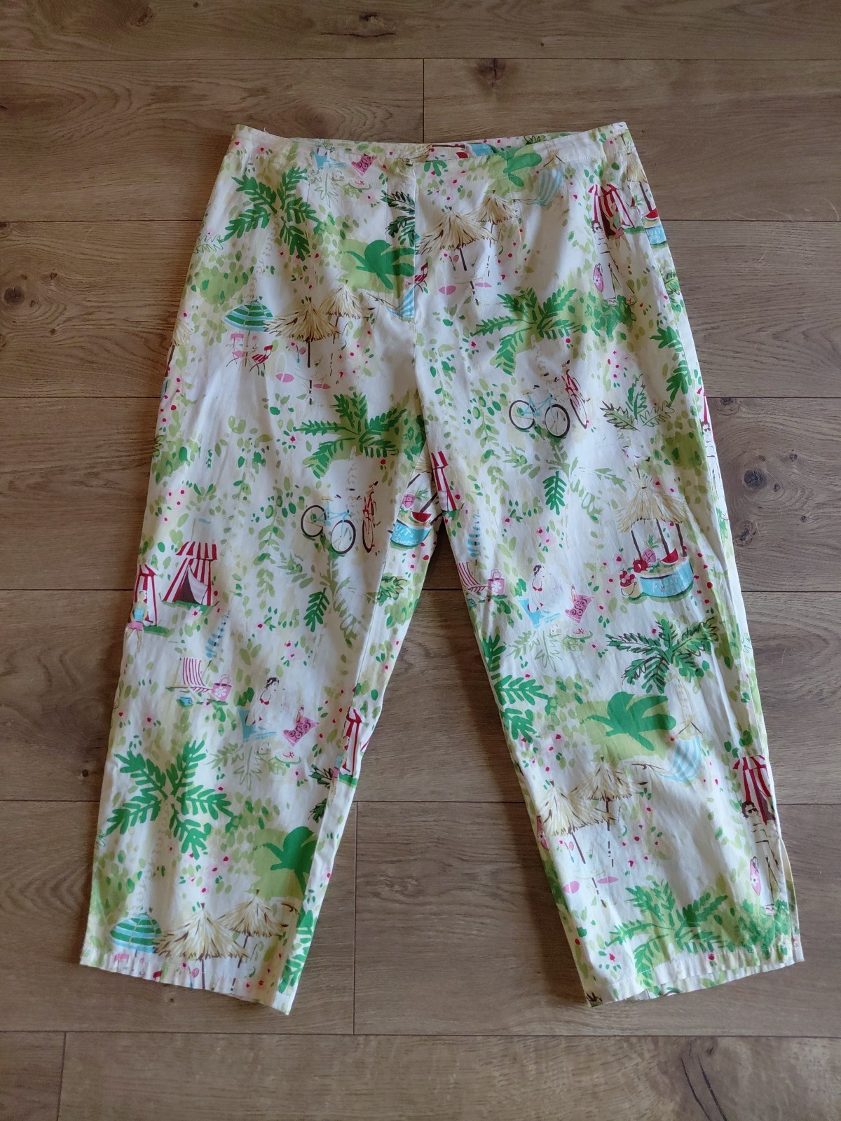 Avalin Vintage Women’s Capris Bicycle Novelty Print 12 Cream Green 1950 Style
