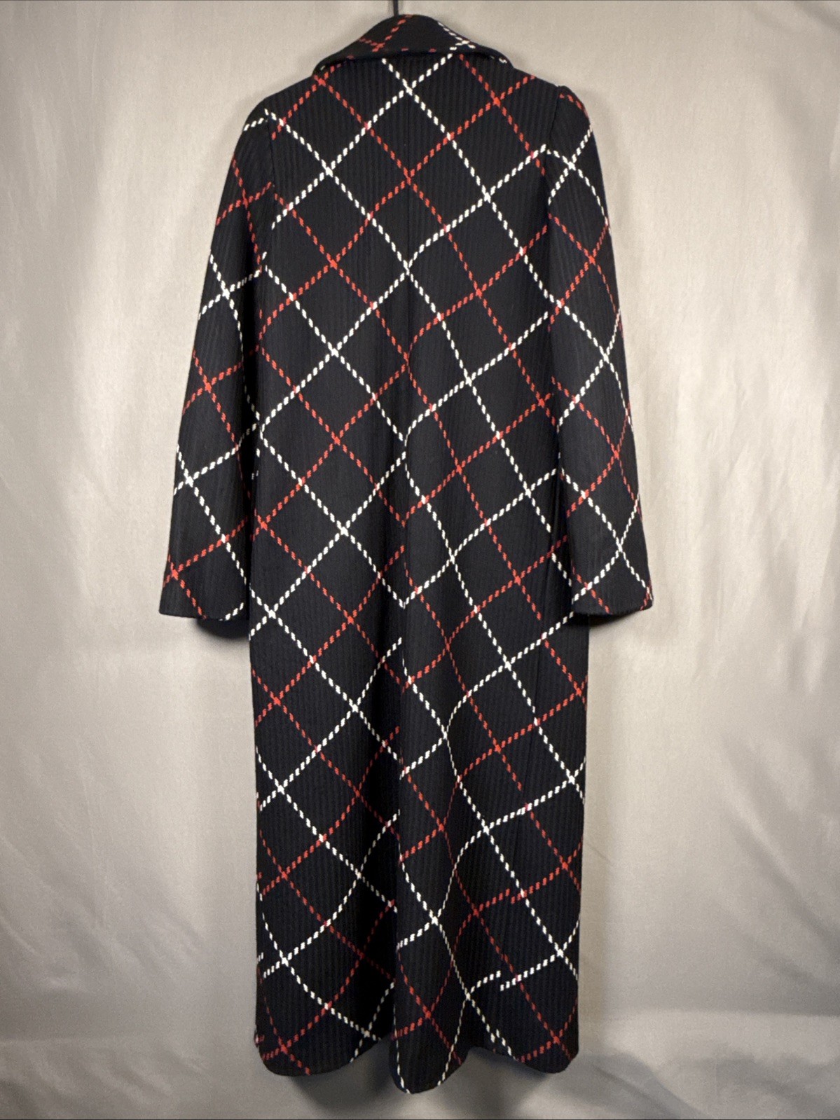 Vintage Lord & Taylor Identity Black Red White Diamond Wool Blend Coat Luxury 6