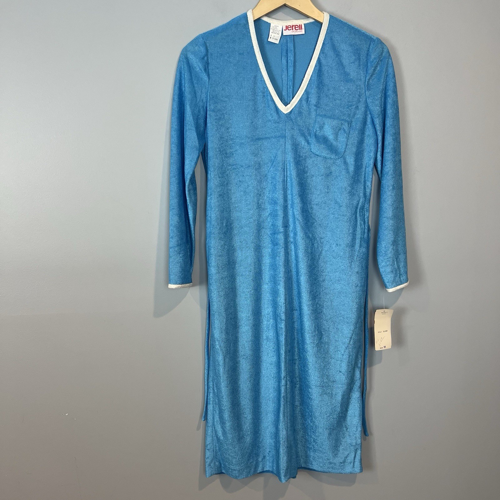 Vtg 70s Jerell of Texas Blue Terry Dress Juniors Size 11 Medium NWT NOS