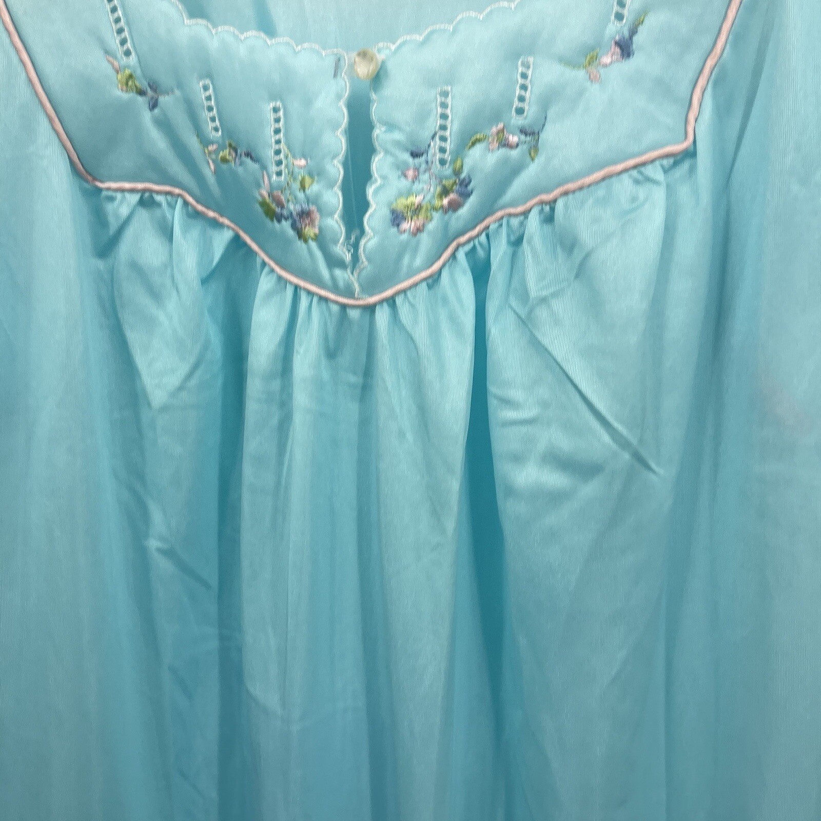 Vintage Nightgown Womens Large Glencraft Embroidered Bodice 80s VTG Blue Sissy