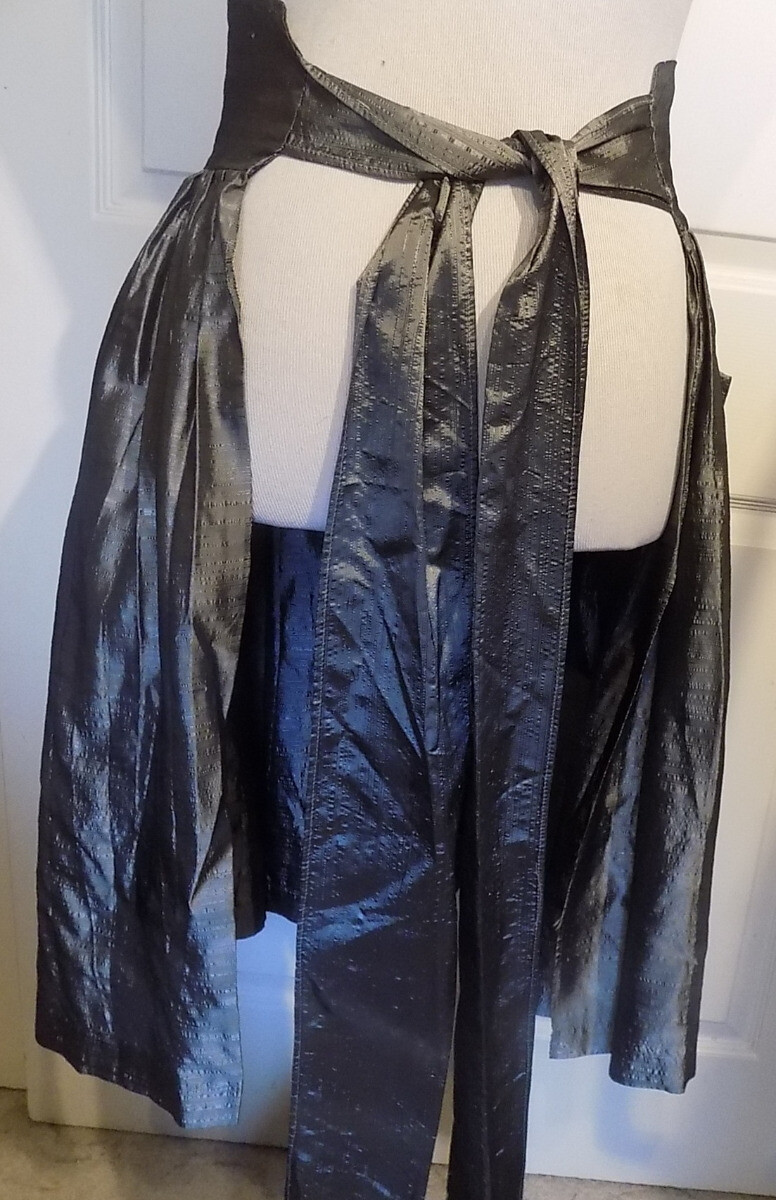 Vintage Silver Gray Taffeta Half Skirt Over Skirt Apron Holiday W21 Plus Sashes