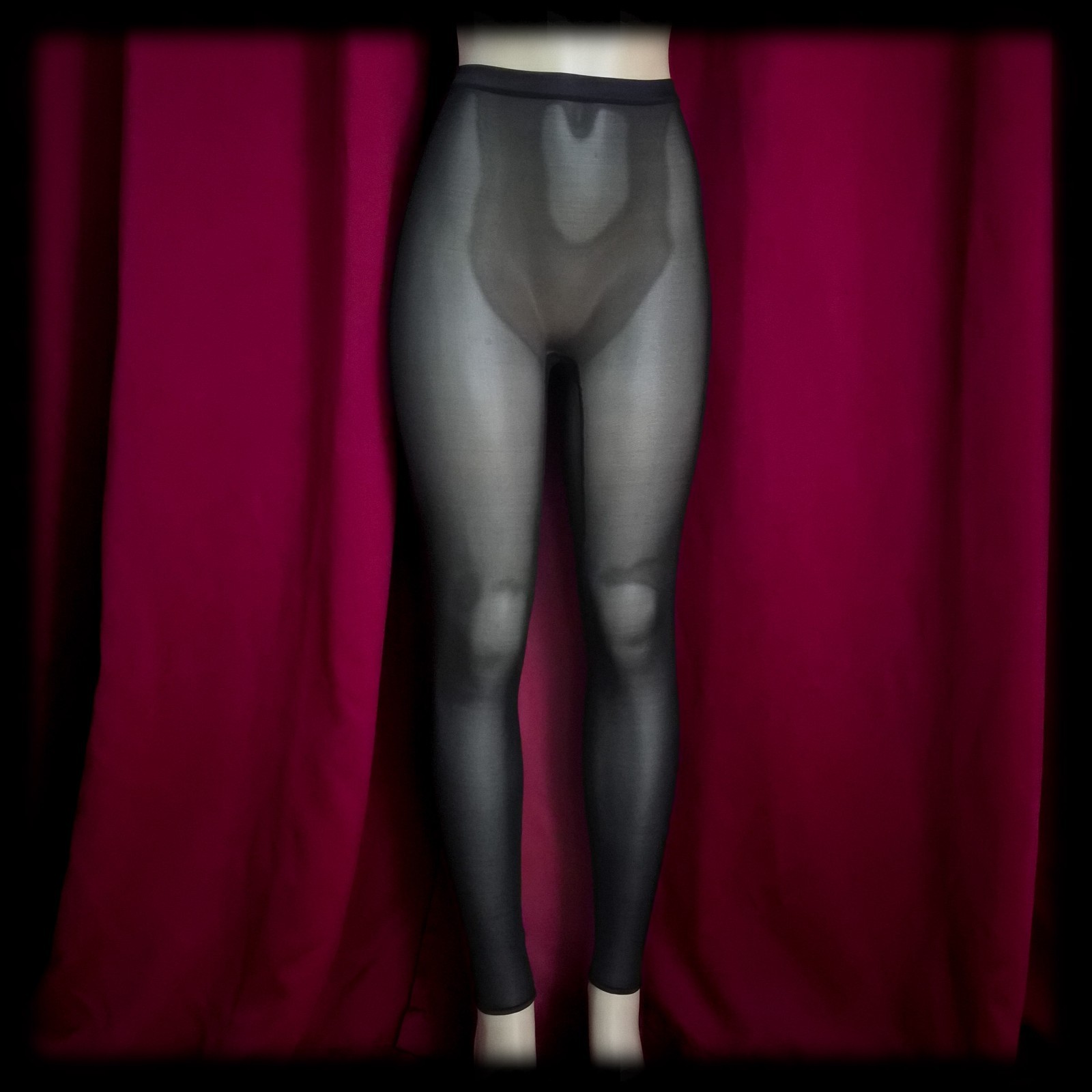 Vintage OLGA Black GIRDLE Shaper Pants SHEER Nylon TIGHT Long Leg SPANDEX ~ M