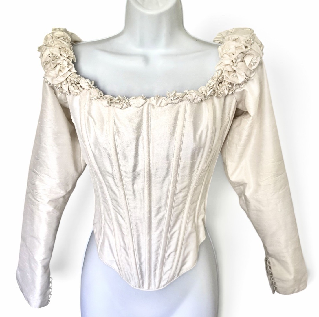 Anna Hernandez Handmade Bridal Corset Top XS/S Silk Victorian Style Long Sleeve