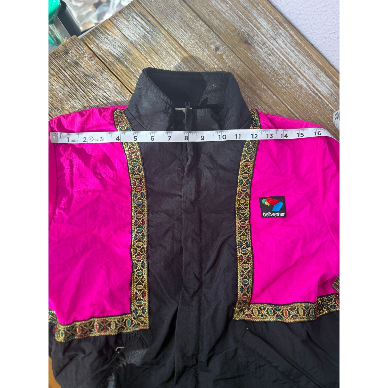 Vintage Bellweather Jacket Fleece 1990s Retro Pink Black Gold Trim Women Medium