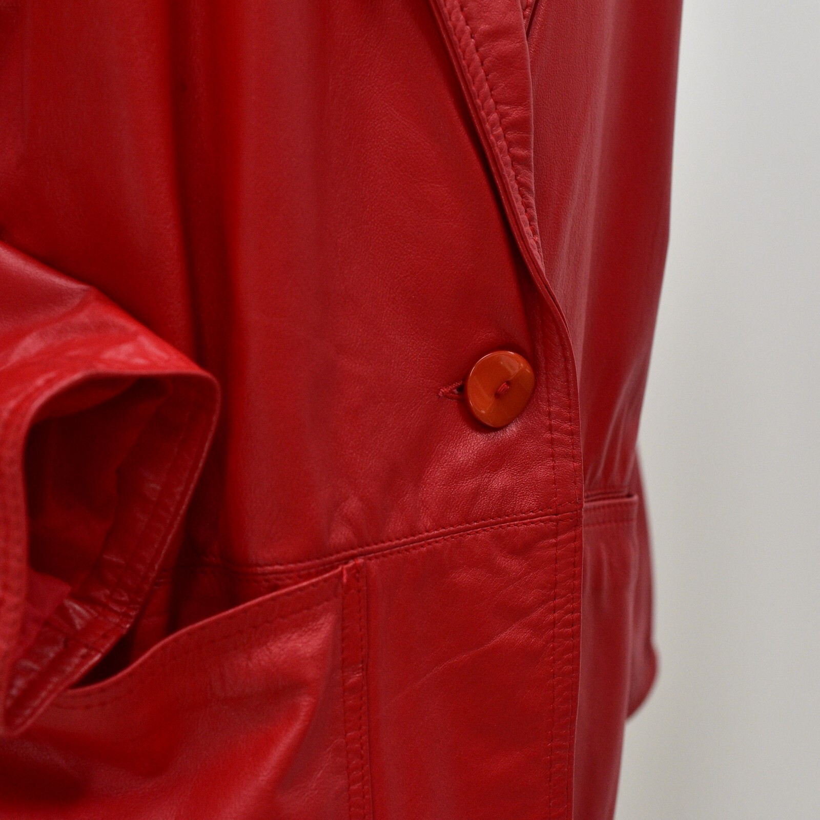 80s Vintage Red Leather Jacket Womens M Oversized Holiday Blazer Relaxed Fit