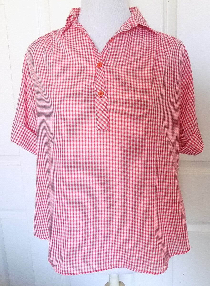 Vintage 60s Miss Fashionality Red White Gingham Check Pullover Blouse 11 – 12