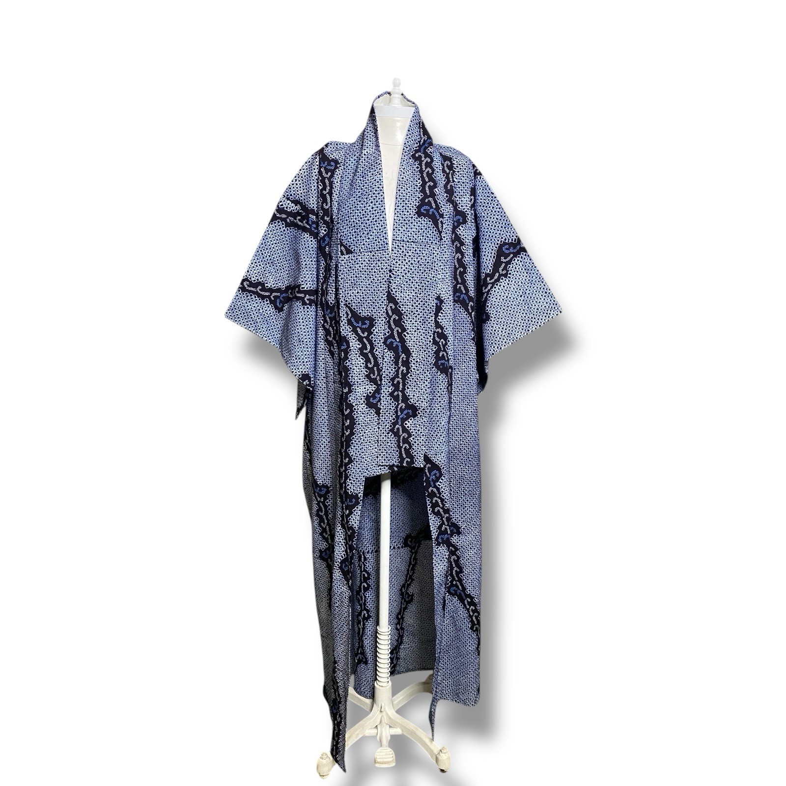 Vintage Kimono Robe Blue Hand Dyed Cotton One Size Full Length 1970s Unisex
