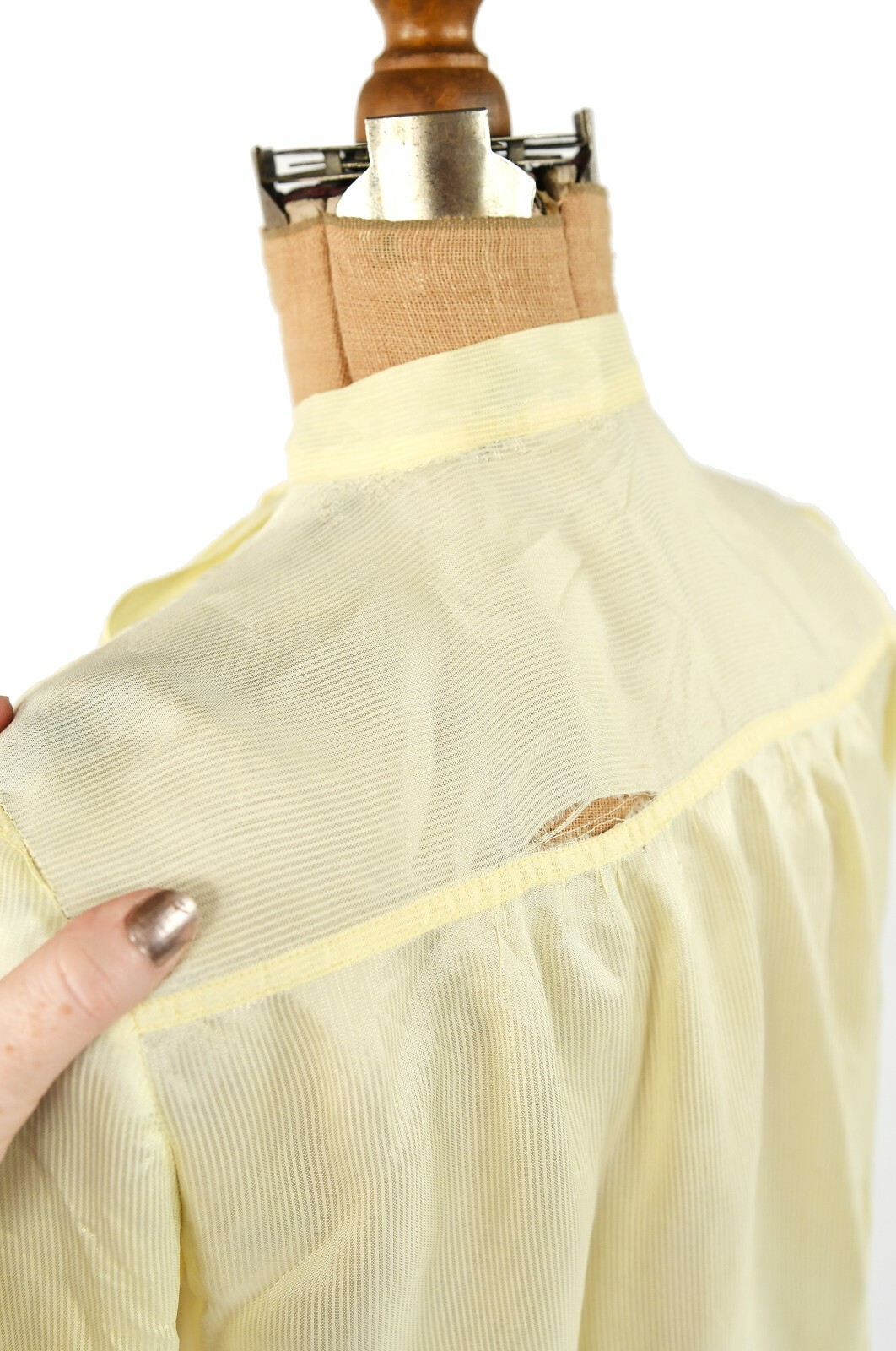 Vintage 40s Fruit of the Loom Semi Sheer Yellow Cream Nylon Ascot Tie Blouse M