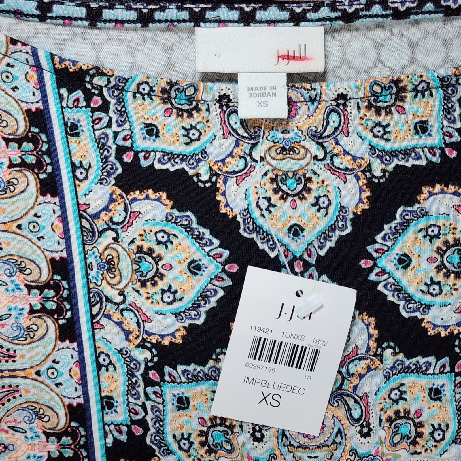 J.Jill Women’s Dress Size XS Boho Paisley Tunic Stretch NWT Cottagecore