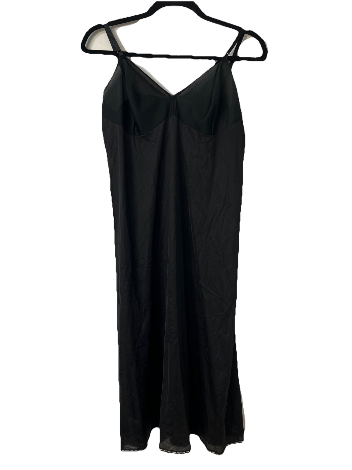 Vintage VANITY FAIR Black FULL SLIP Dress 38 BF Smooth LACE Trim Medium To Large