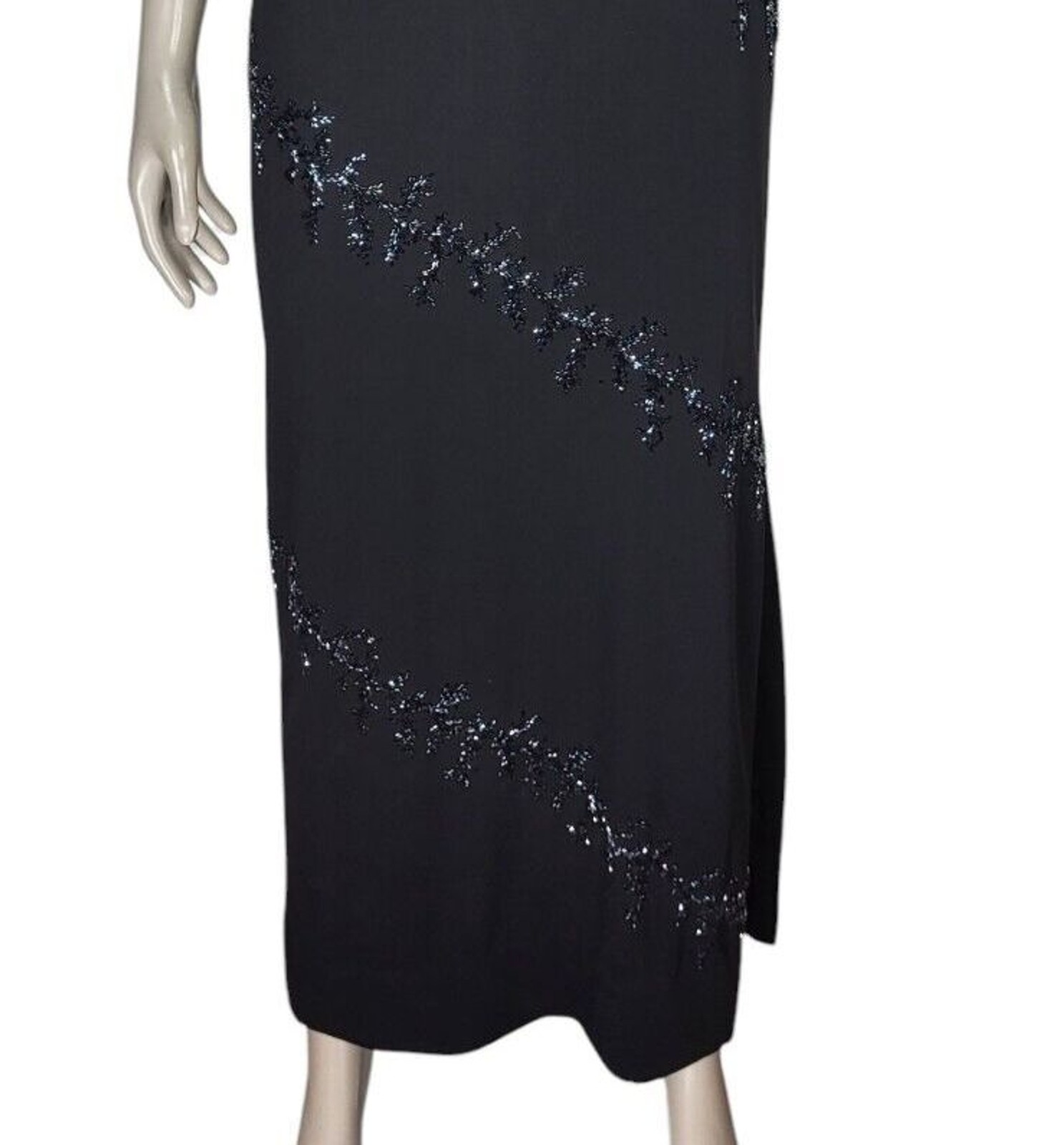 Vintage Y2K 90’s Dusk Sexy Side Slit Black Beaded Cocktail Party Maxi Dress Sz 4
