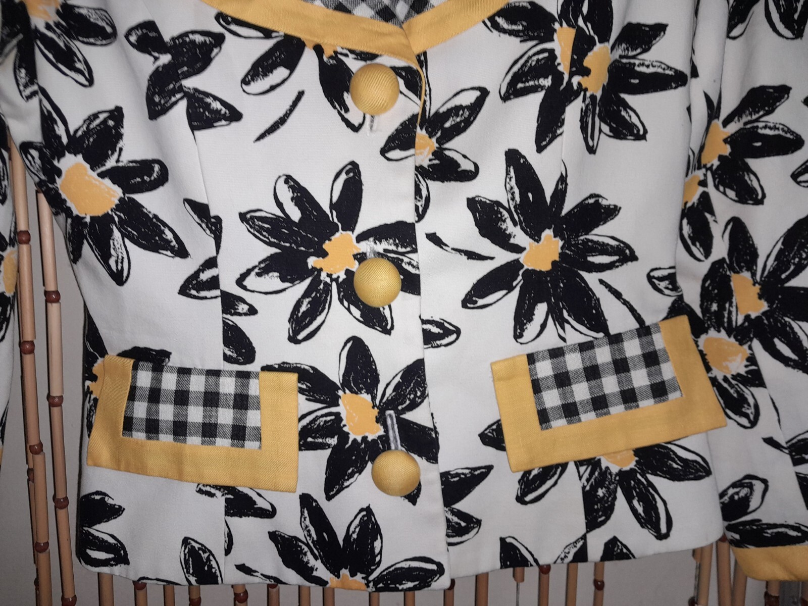 Vtg 80s 90s ARNOLD SCAASI gingham DAISY 2 Tone Print Jacket Blazer Fran Nanny M
