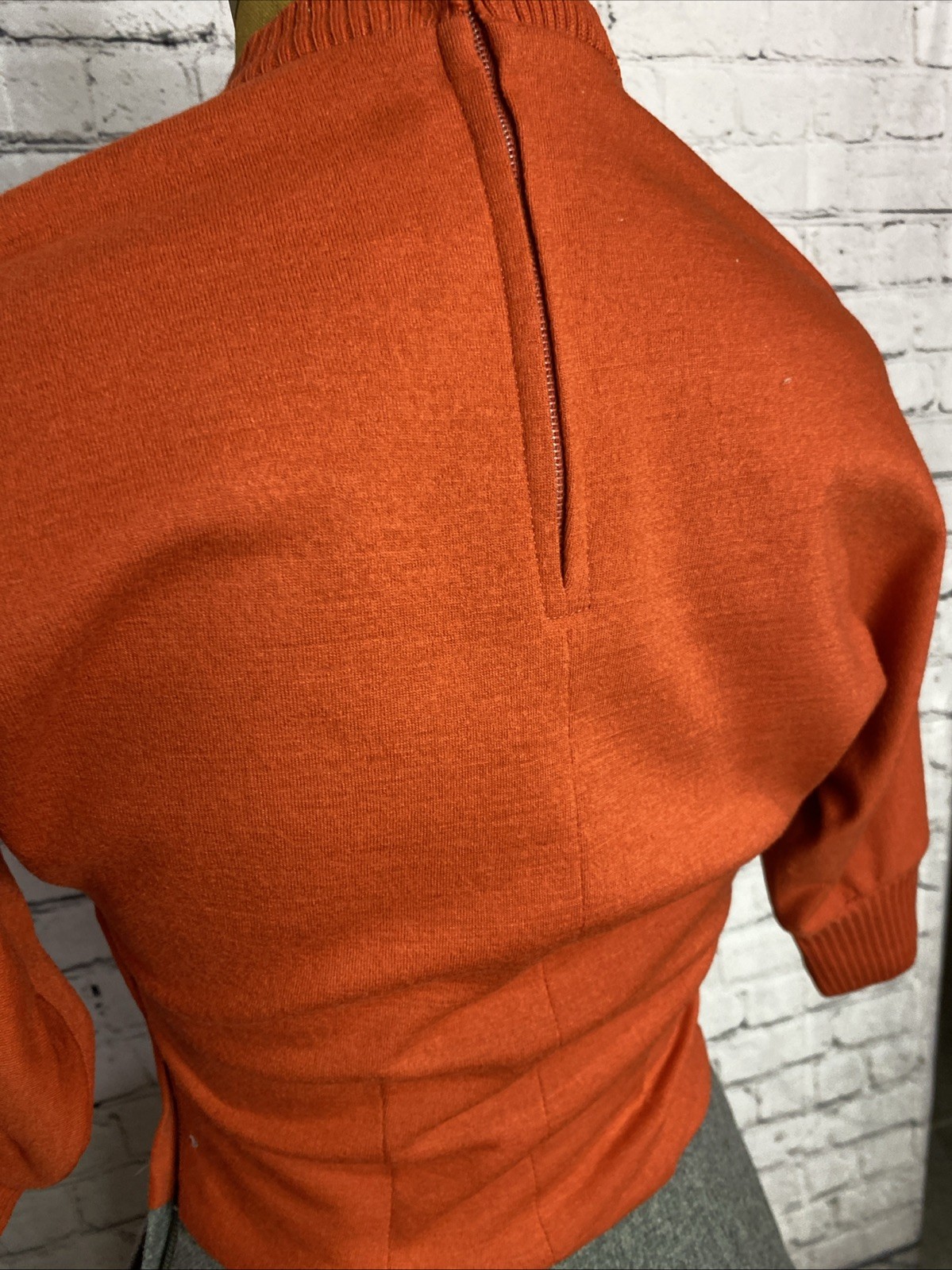 Vtg 60s Mod Marion McCoy Wool Orange Dress 3/4 Sleeve MIDI Pencil Secretary