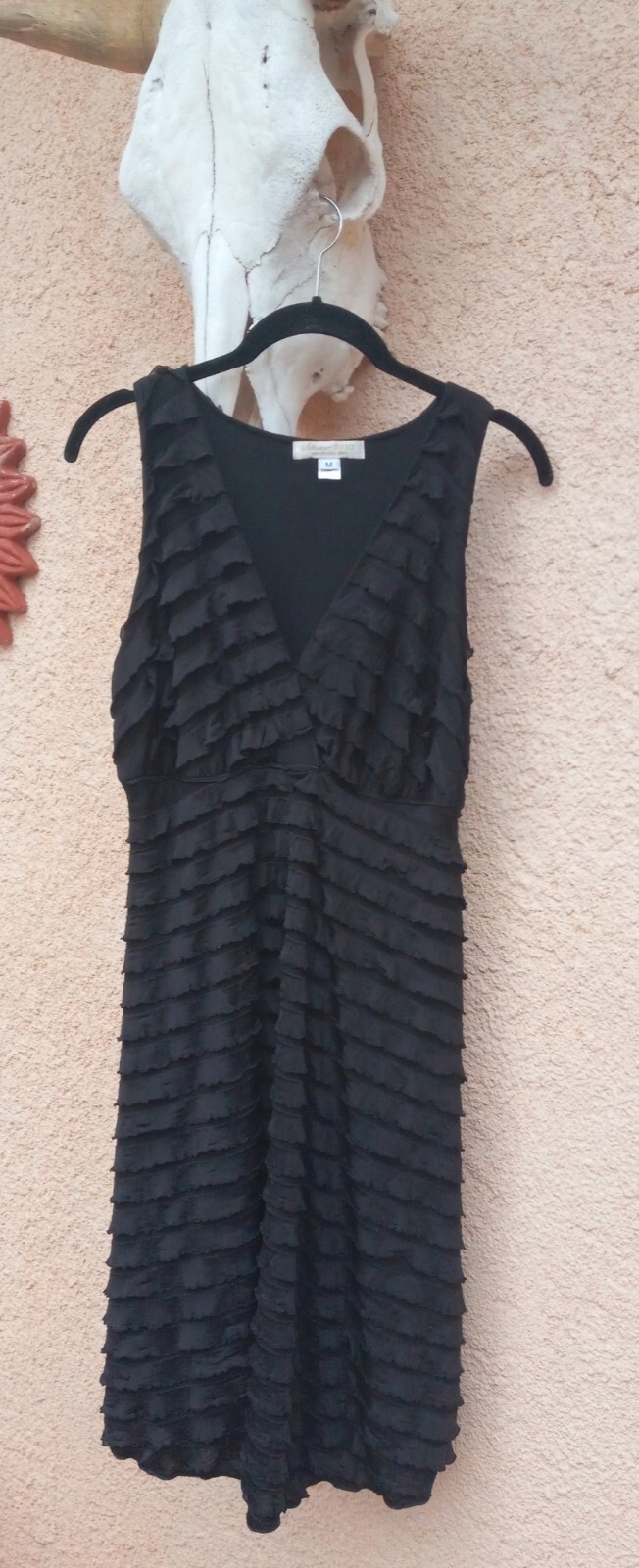 Vintage Santa Fe Designer Bucko Black Silk Ruffle Stretch M Dress
