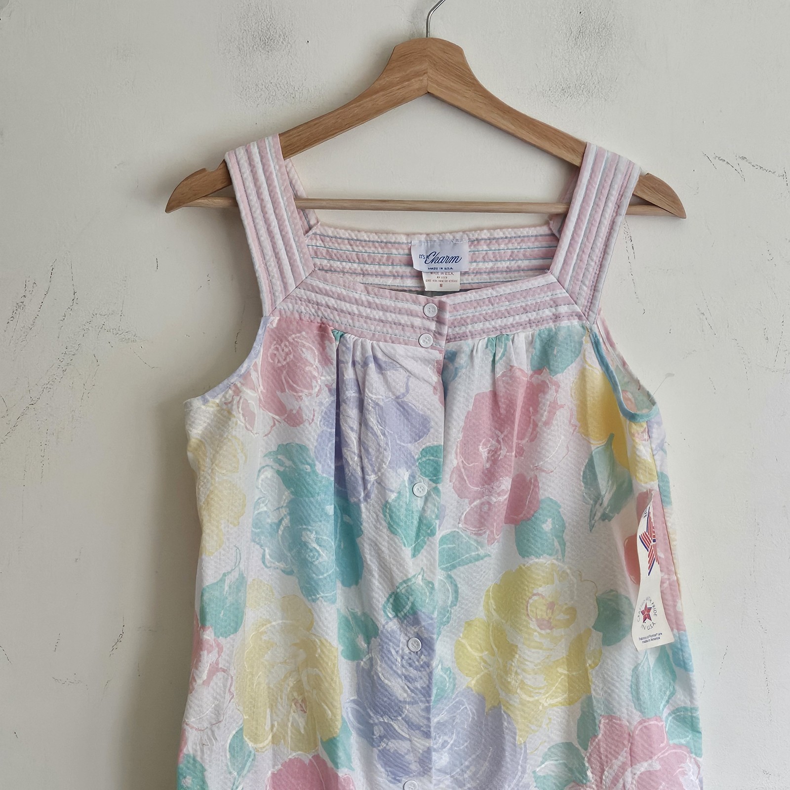 VTG 70s 80s It’s a Charm NWT Pastel Floral Seersucker House Dress Nightgown Med