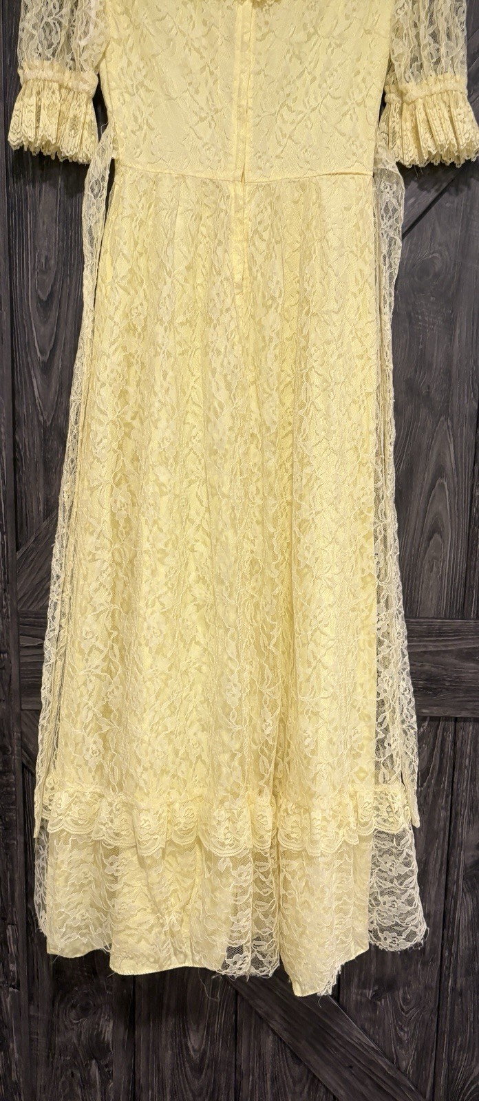 Vintage J.C. Penney Yellow 70s Edwardian Party Prom Dress Gown Sz 7/8 Beautiful!