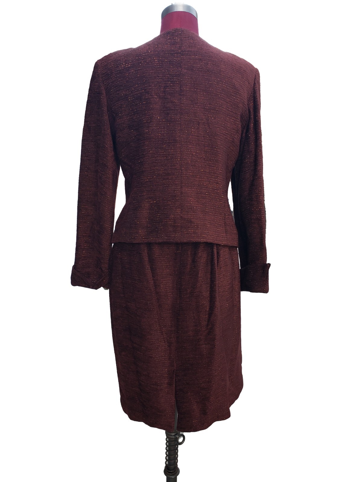 Vintage Criscione Skirt Suit Brown Velour Tweed Lurex Jewel Button 2 Piece Small