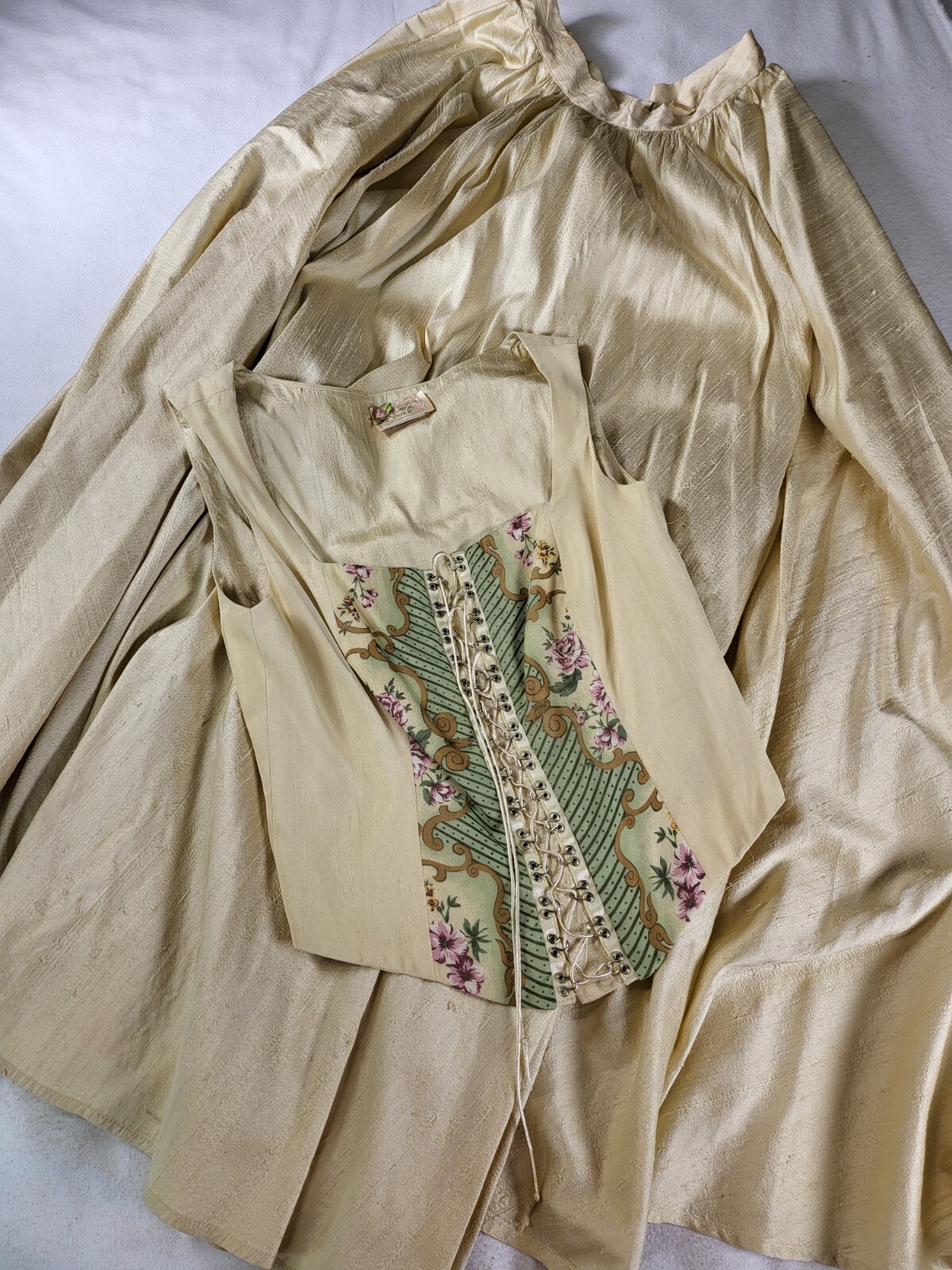 VTG Bonnie Strauss Corset Top and Silk Skirt floral Renaissance Theater Fairy