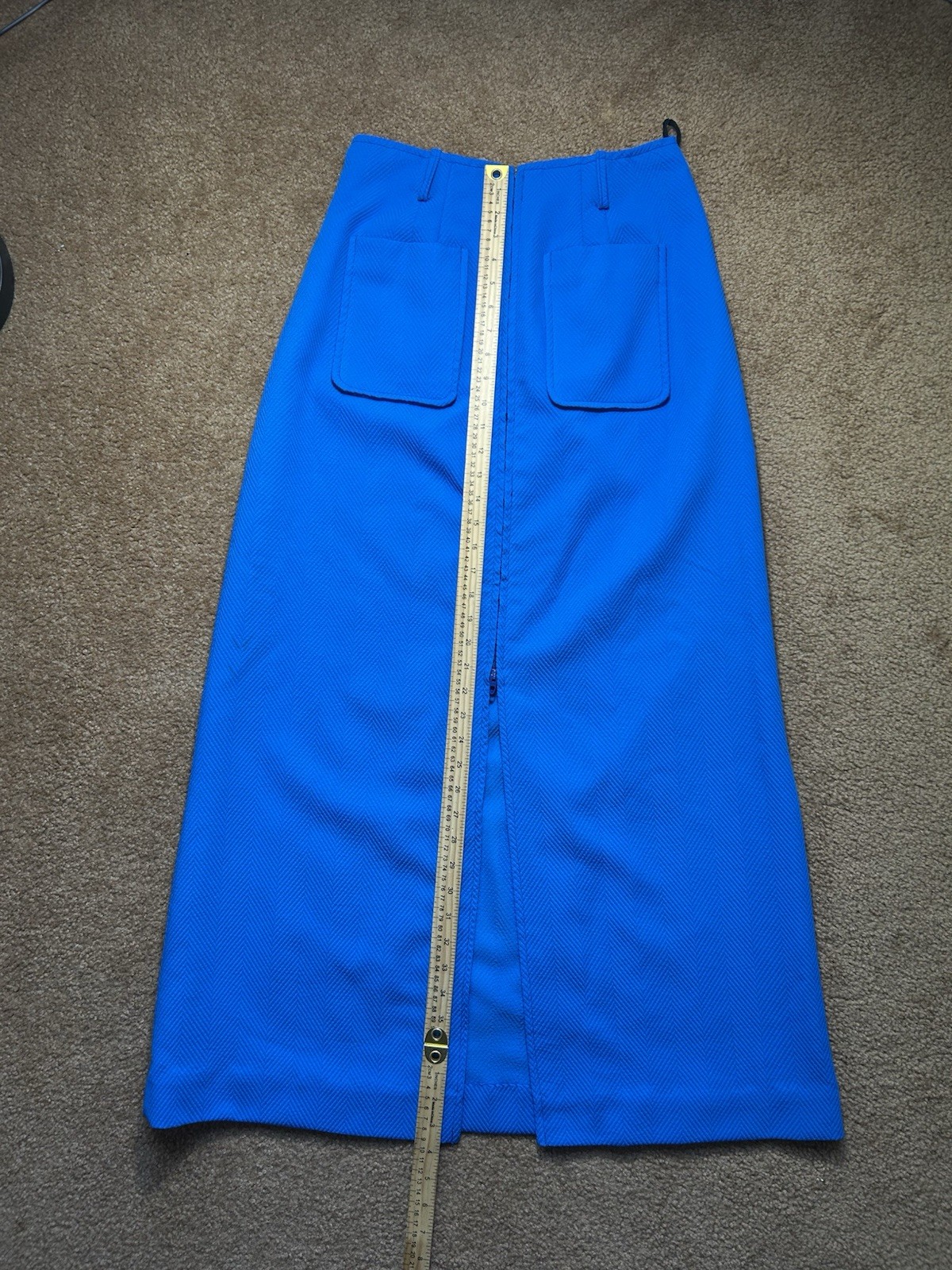 Vintage 1970s Terry Chicago Cobalt Blue Maxi Skirt Talon Zipper Herringbone M/L?