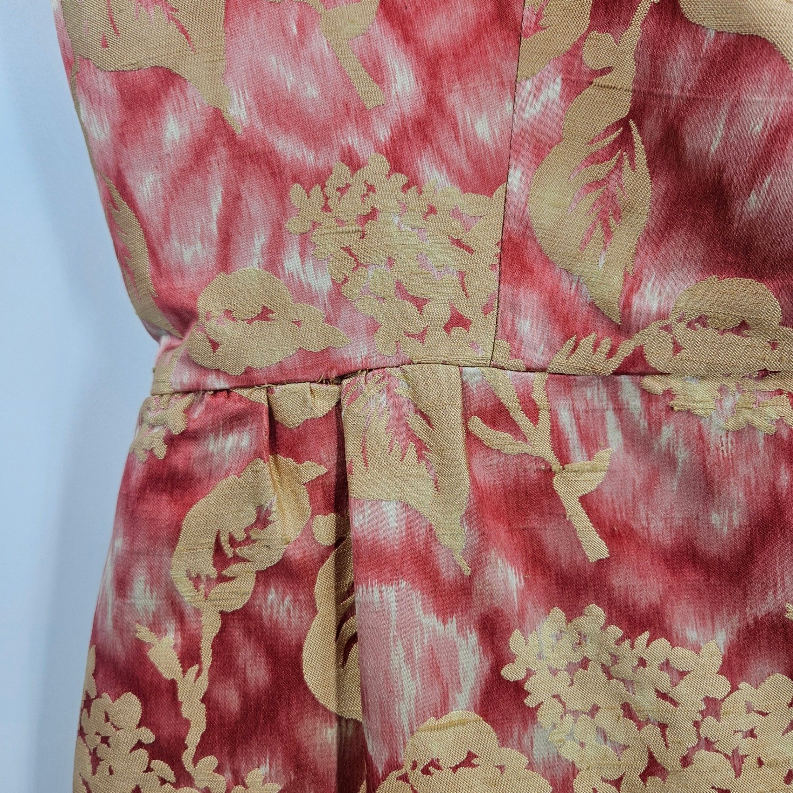 Vintage 1950s Mollie Parnis Dress Set Pink Gold Floral Brocade Office Mad Men XS