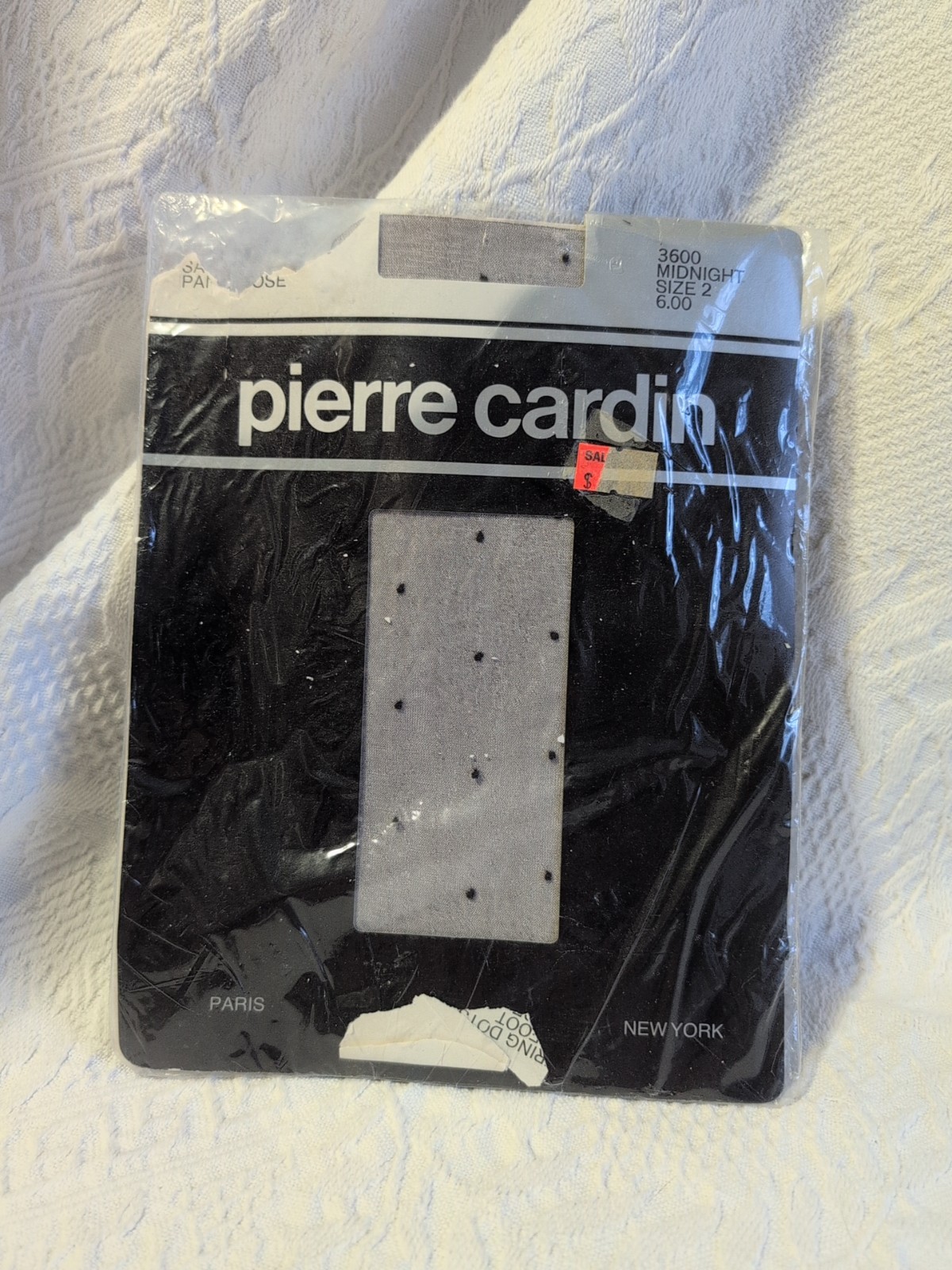 Vtg Pierre Cardin Sandalfoot Pantyhose 3600 Midnight Size 2 Black Dots Pkg Wear
