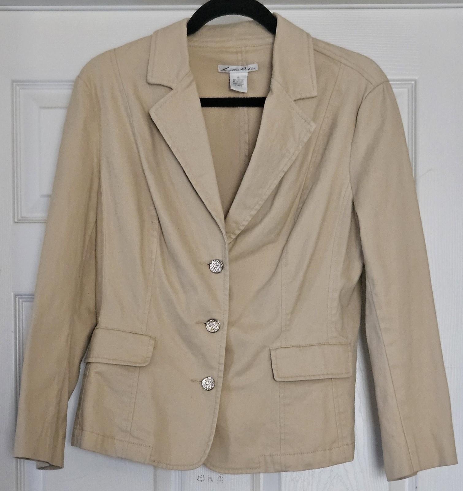Vintage Lillie Rubin Denim Khaki Blazer Sz 10 Embellished Buttons, Front Pockets
