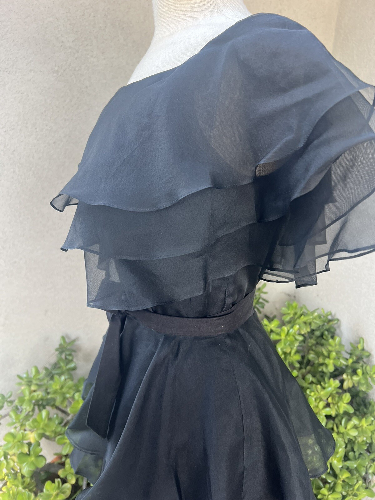 Vtg Black Chiffon Dress Cocktail Midi Tiered Sz 8 Jill Richards