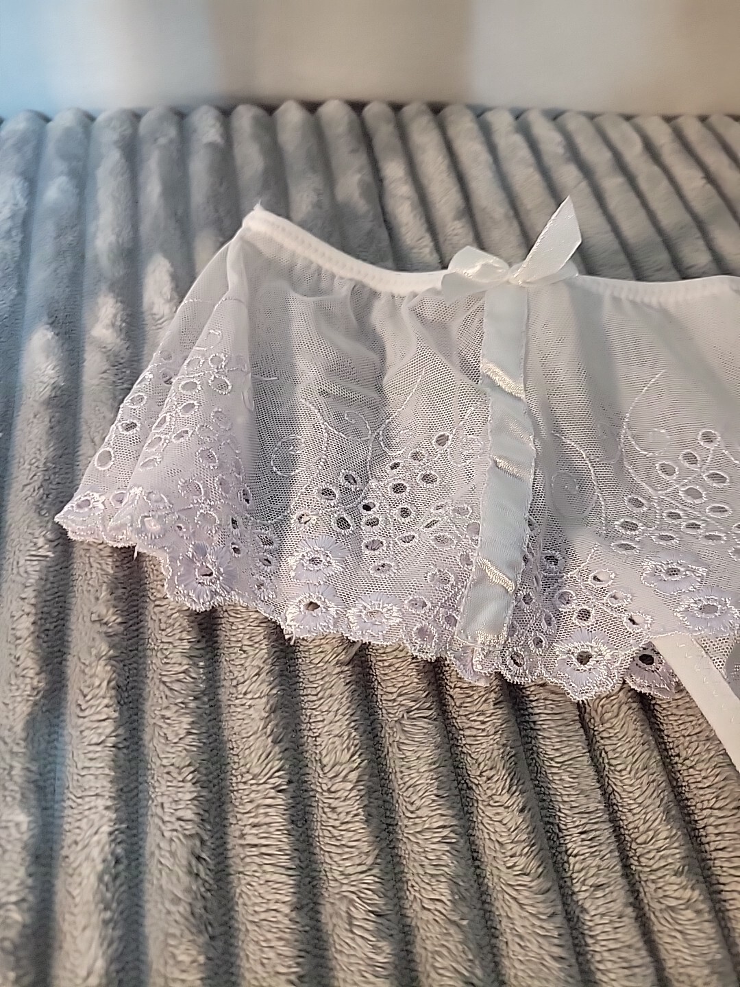 Vtg 🔥 Small Delicates Lace Nylon Mesh See Through Skirted Thong JCPenney Bows