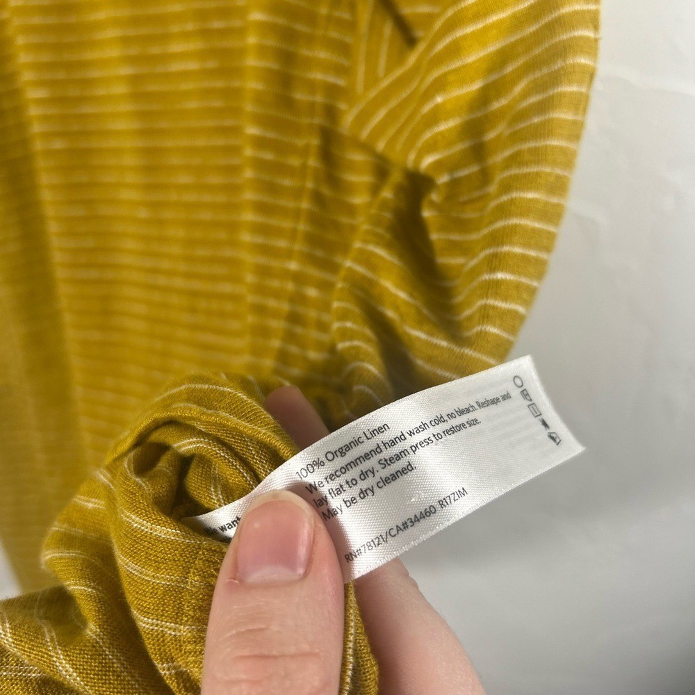Eileen Fisher 100% Linen Stripe Mustard Yellow Pocket Dress Size XS or