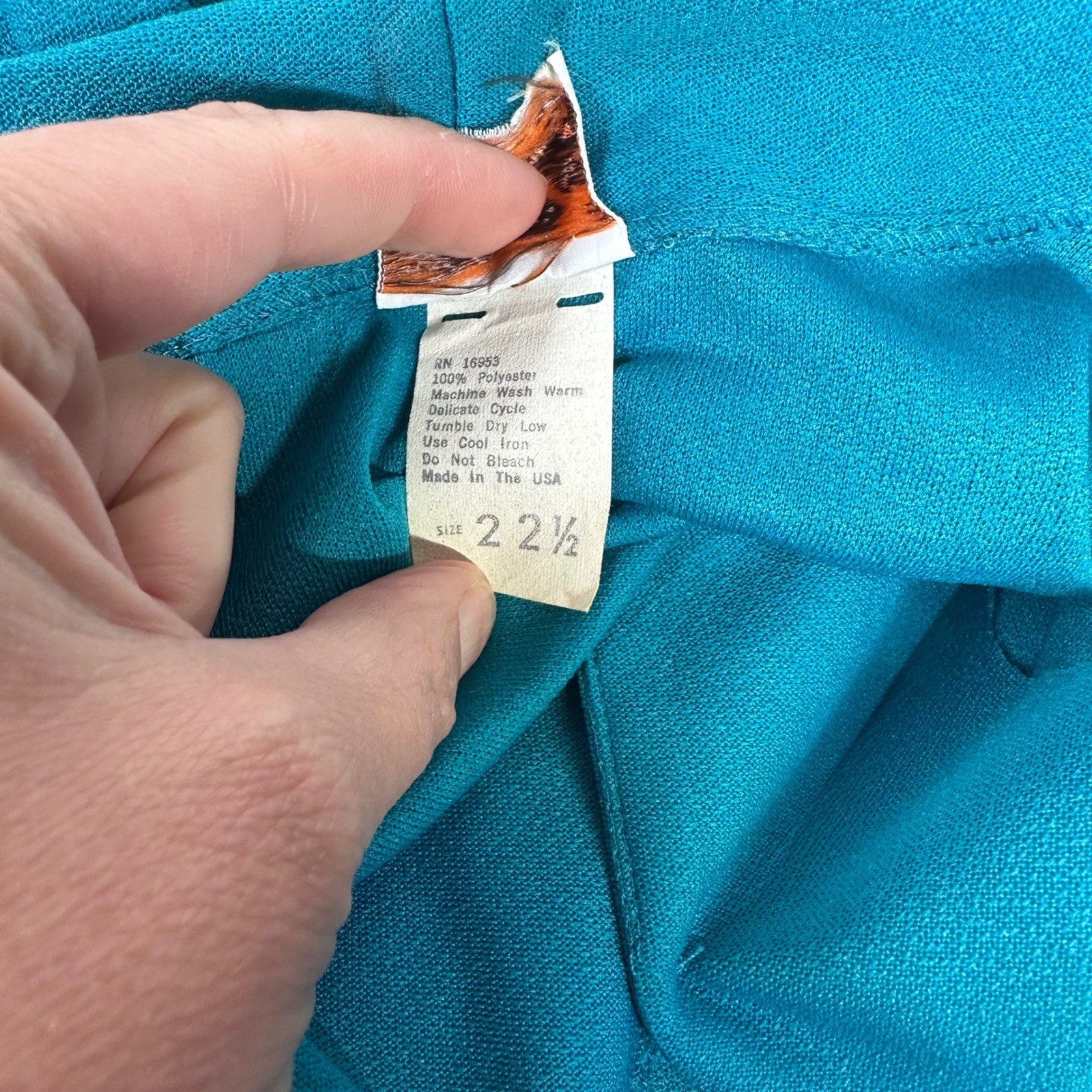 Vintage Laurel Ridge Teal Blue Button Front Belted Dress Eyelet Trim Size 22.5
